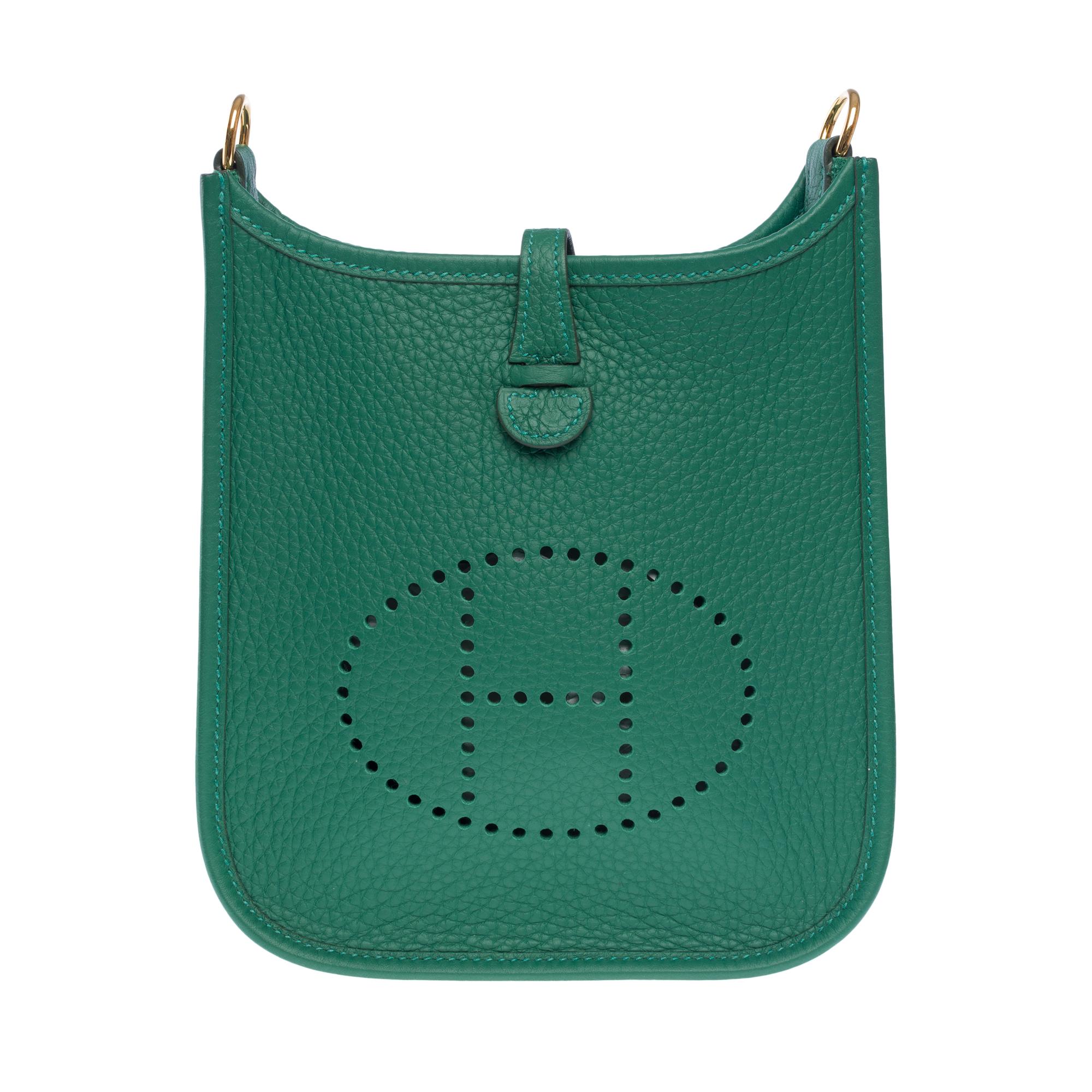 Orange New Hermès Evelyne TPM Amazone shoulder bag in Vert Moyen Taurillon leather, GHW