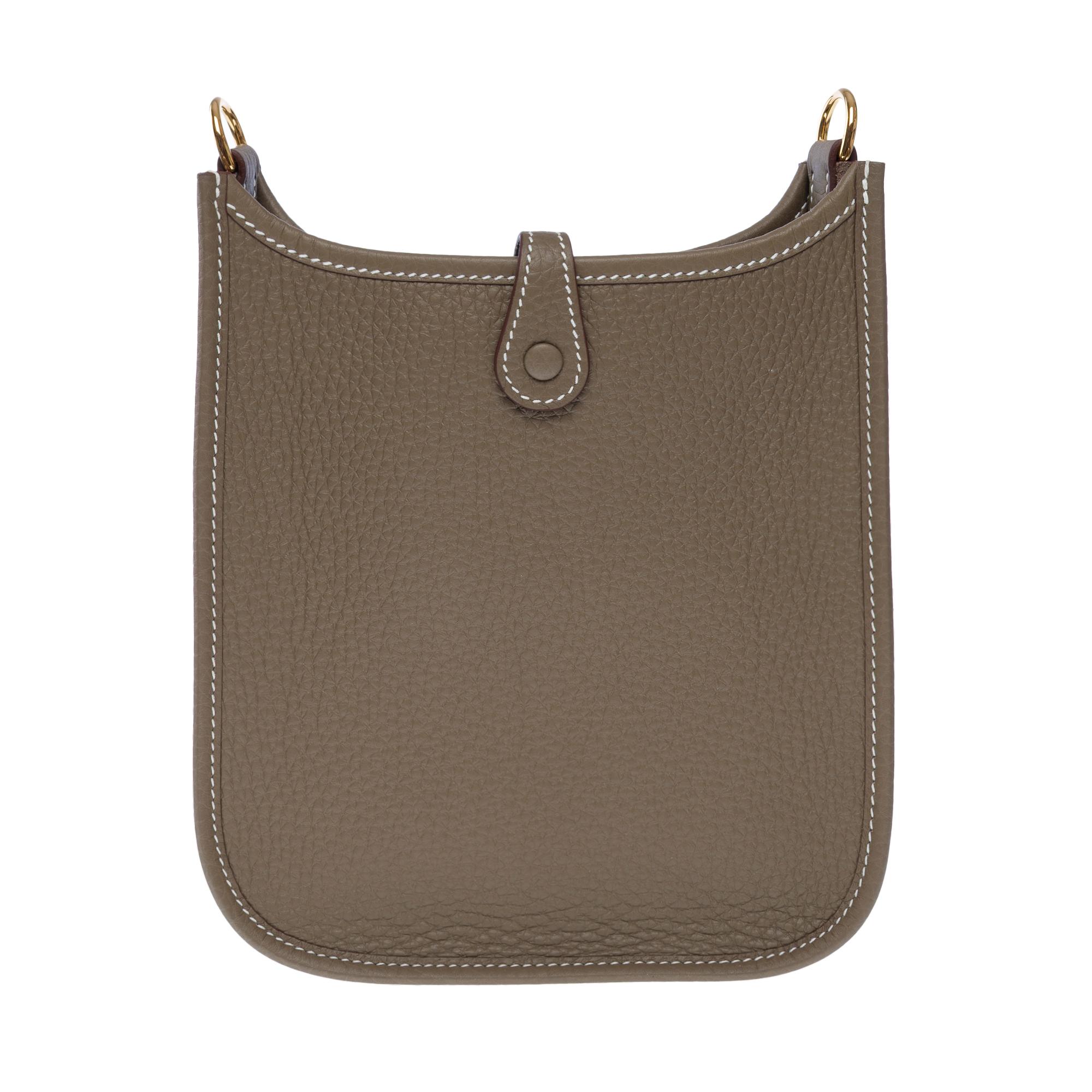 New Hermès Evelyne TPM shoulder bag in Etoupe Taurillon Clemence Leather, GHW In New Condition For Sale In Paris, IDF