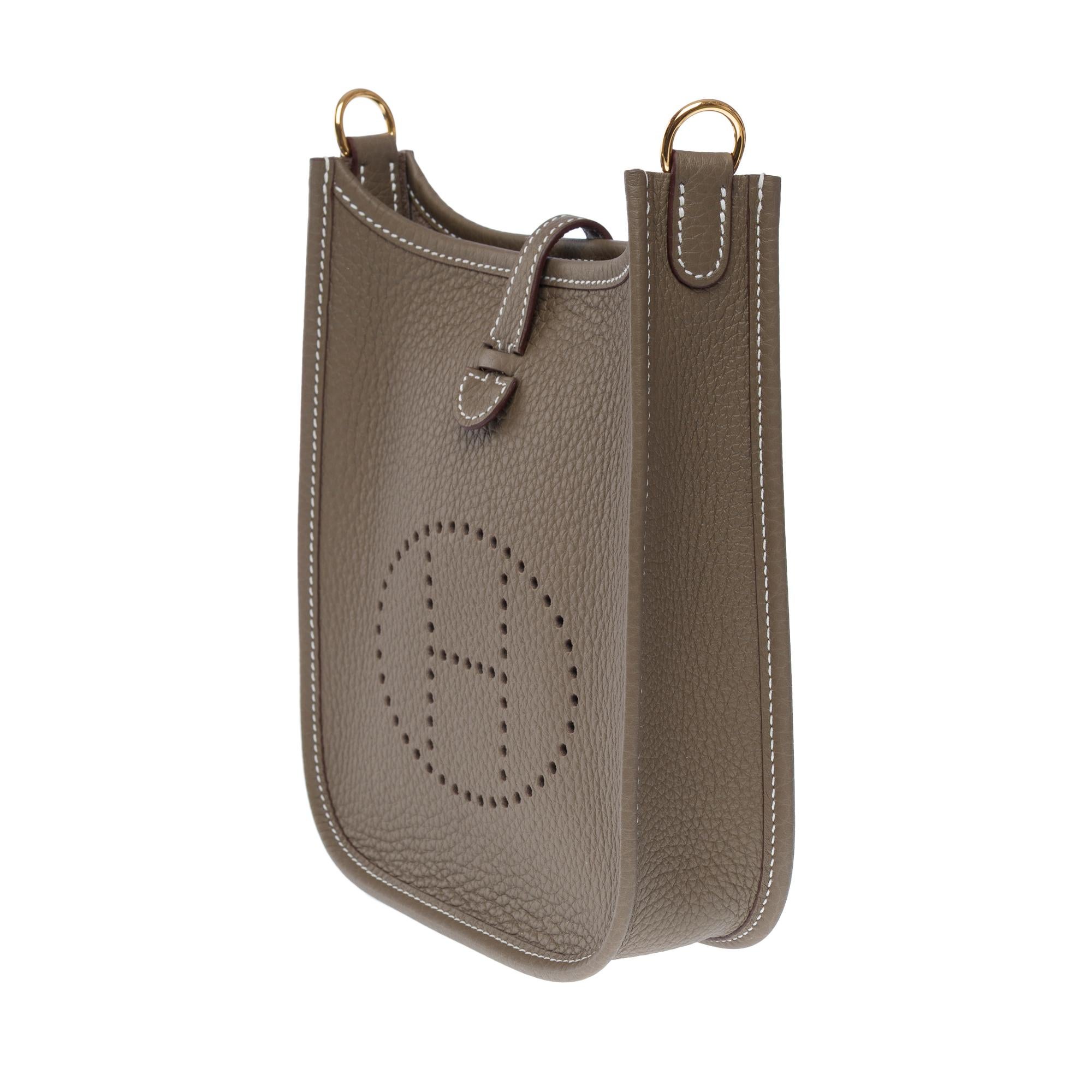 Women's New Hermès Evelyne TPM shoulder bag in Etoupe Taurillon Clemence Leather, GHW For Sale