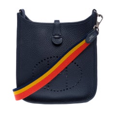 New Hermès Evelyne TPM Woody shoulder bag in Navy Blue Taurillon leather, PHW