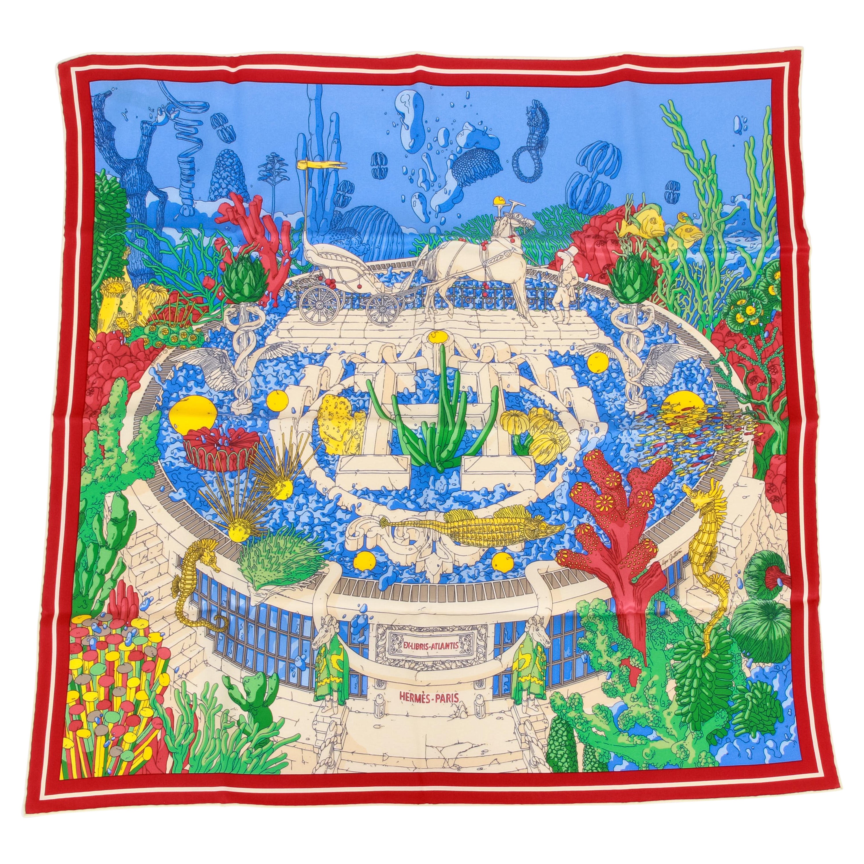 Hermes Ex Libris Atlantis 27"" Schal in Schachtel im Angebot