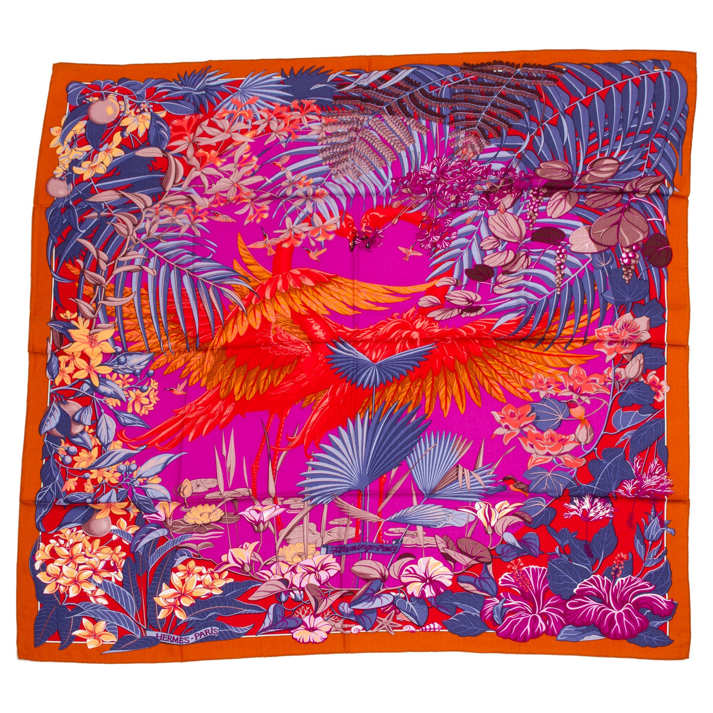 New Hermes Flamingo Party Cashmere 54" Shawl in Box