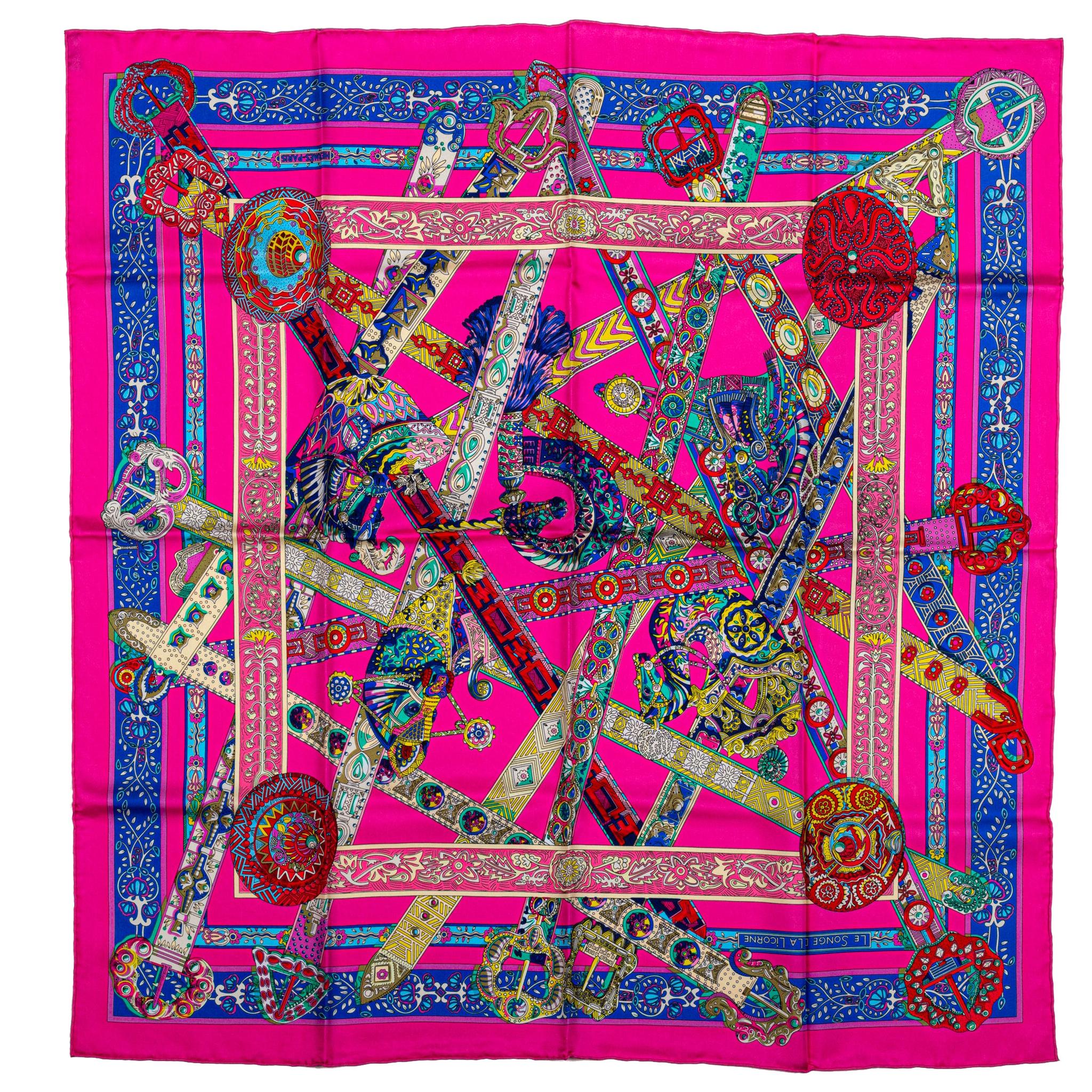 HERMES PARIS Pink AUX PAYS DES EPICES Silk SCARF by Anne Faivre w/ BOX