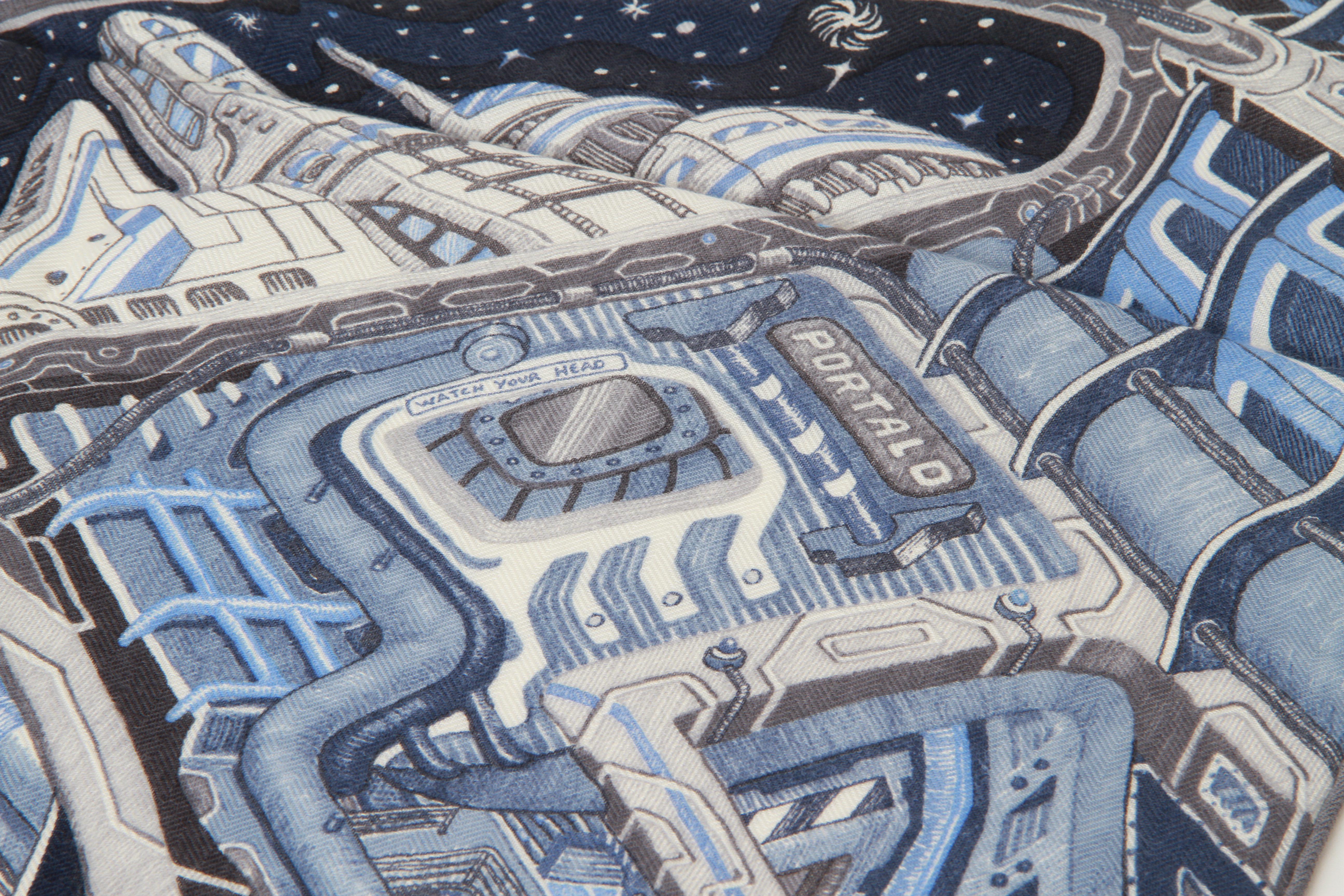 Großer Hermes Galaxy-Schal aus Kaschmir und Seide. Blau und grau. Brandneu im Karton