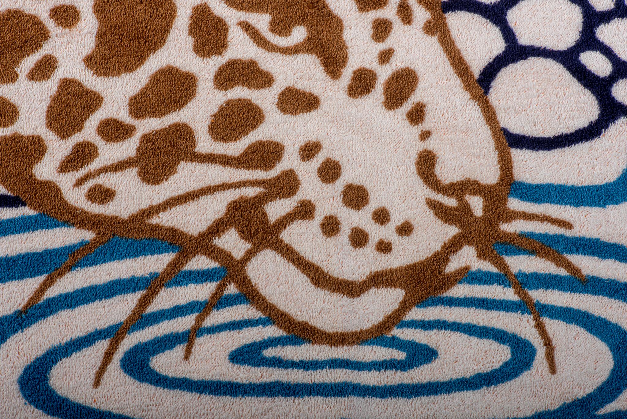 Hermès Ghepard aguar Quetzal Blaues Strandhandtuch aus Baumwolle (Braun)