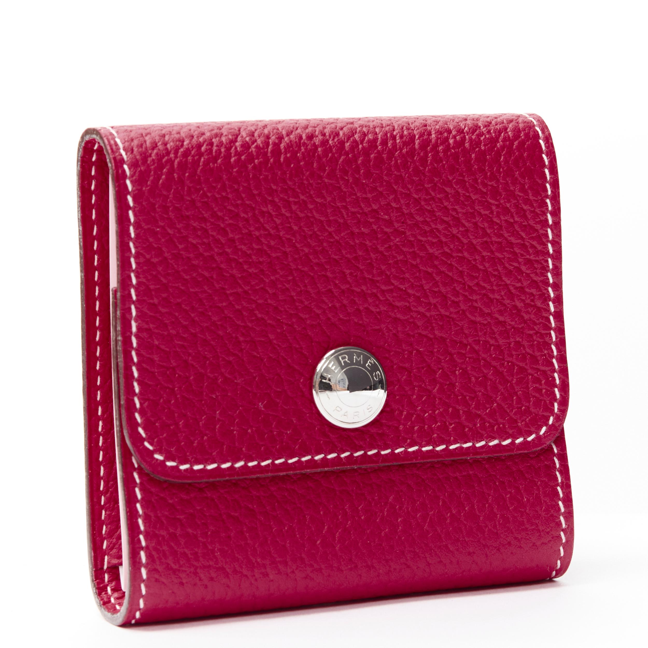 Red new HERMES GM Post It Cover Rose Fluo pebble leather silver hardware button case