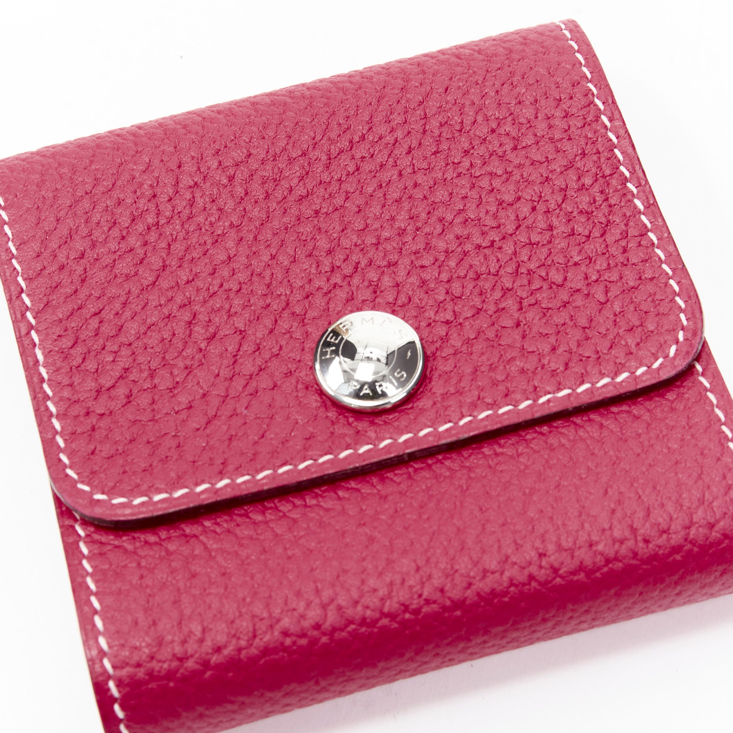 new HERMES GM Post It Cover Rose Fluo pebble leather silver hardware button case 1
