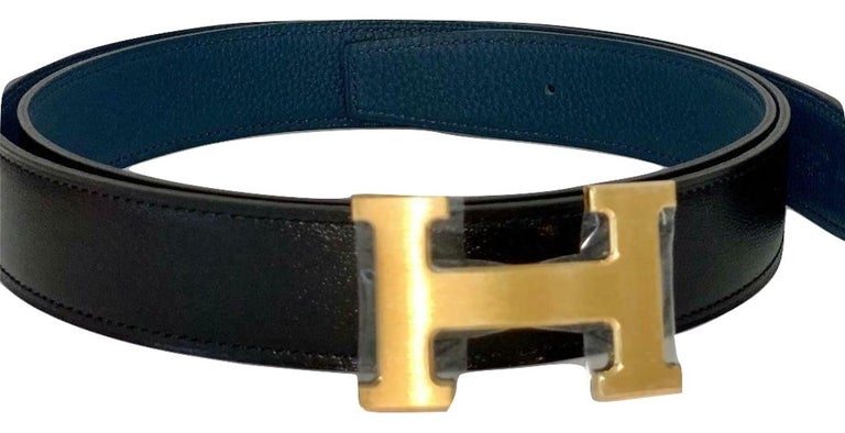 New Hermès H Belt Buckle Brushed Gold Reversible Strap Sz 115 Black ...