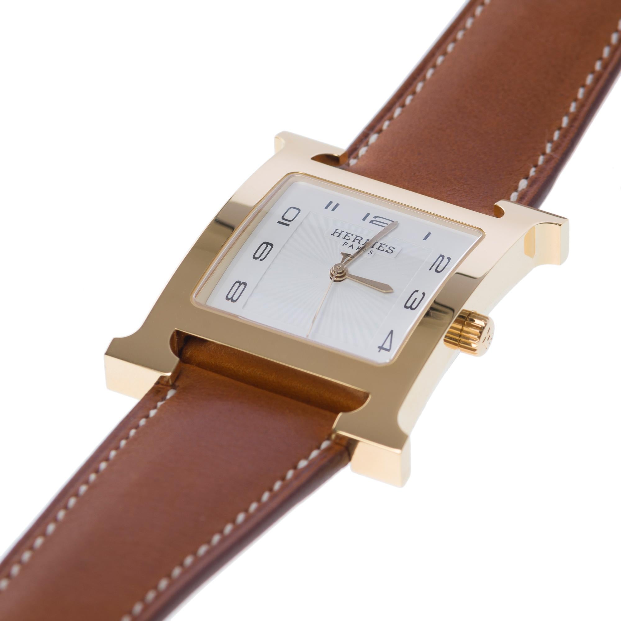 Neu Hermès Heure H 34 MM Grand modèle Uhr in Gelbgold plattiert Stahl-Box (Moderne) im Angebot