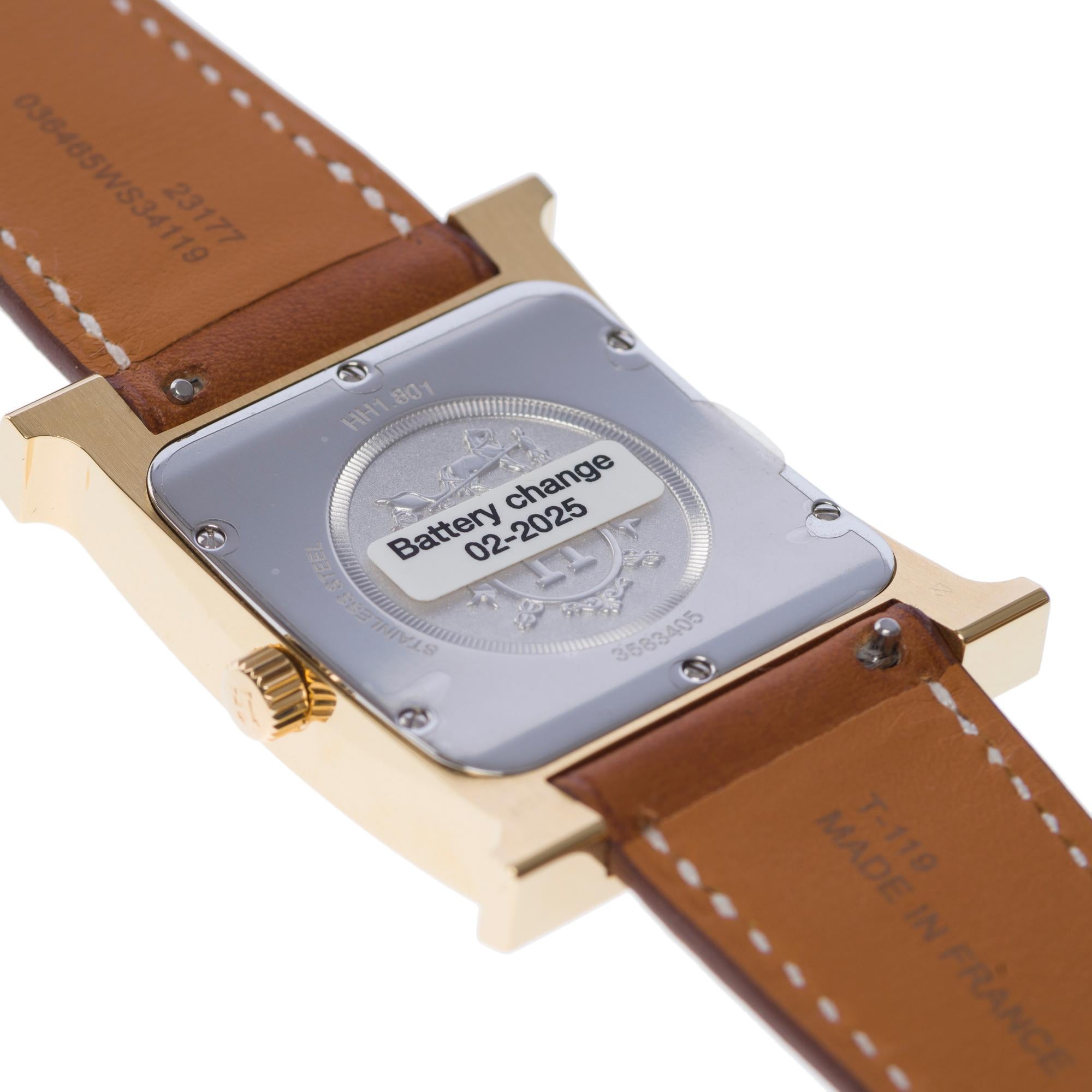 Neu Hermès Heure H 34 MM Grand modèle Uhr in Gelbgold plattiert Stahl-Box im Angebot 2