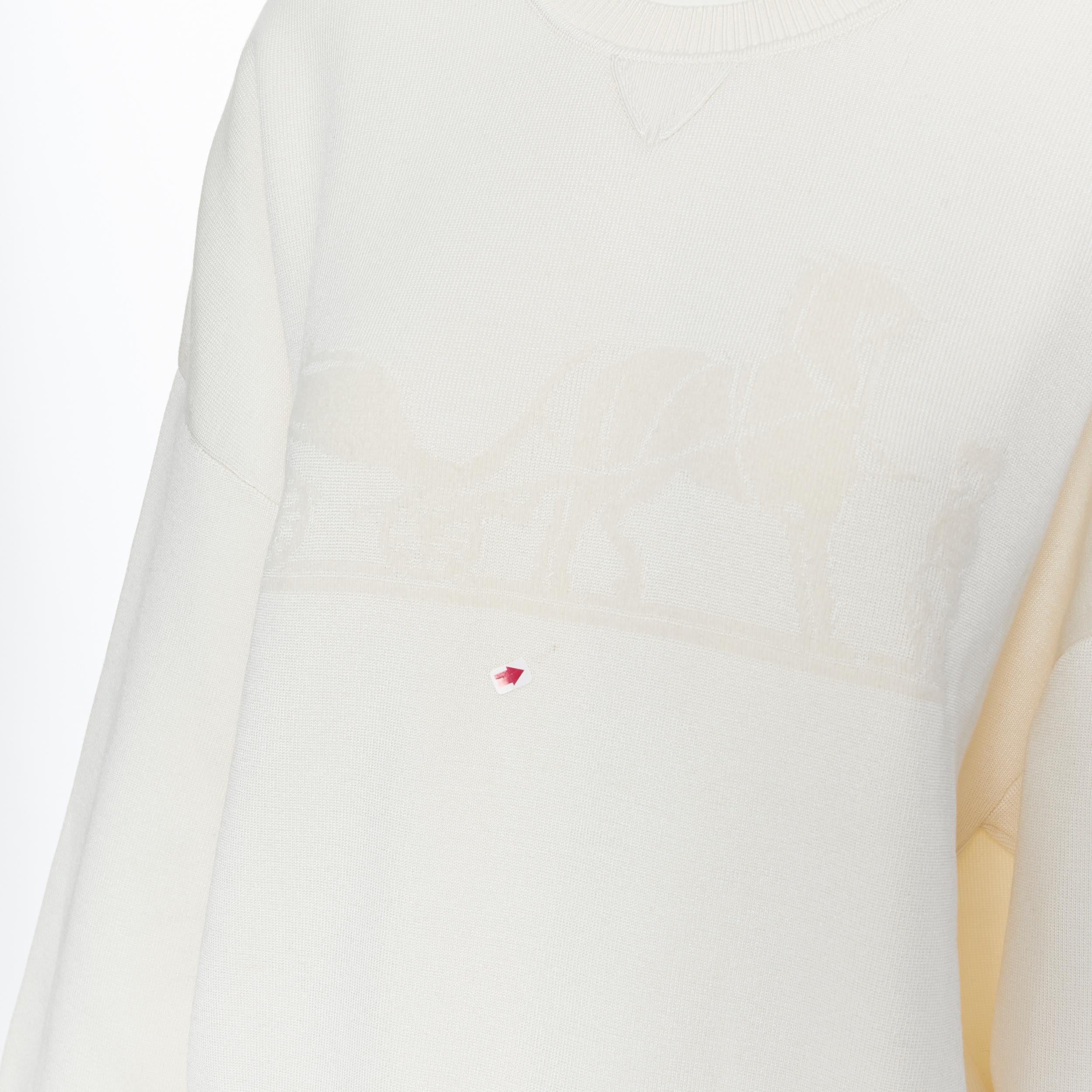 new HERMES ivory cream cashmere silk blend logo intarsia short sweater FR44 XL For Sale 4
