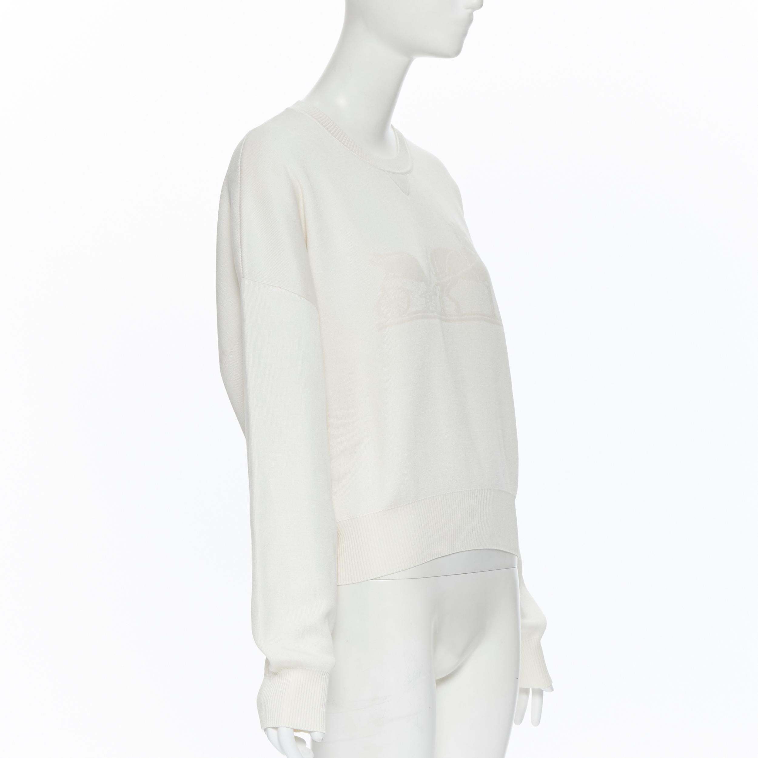 Gray new HERMES ivory cream cashmere silk blend logo intarsia short sweater FR44 XL For Sale