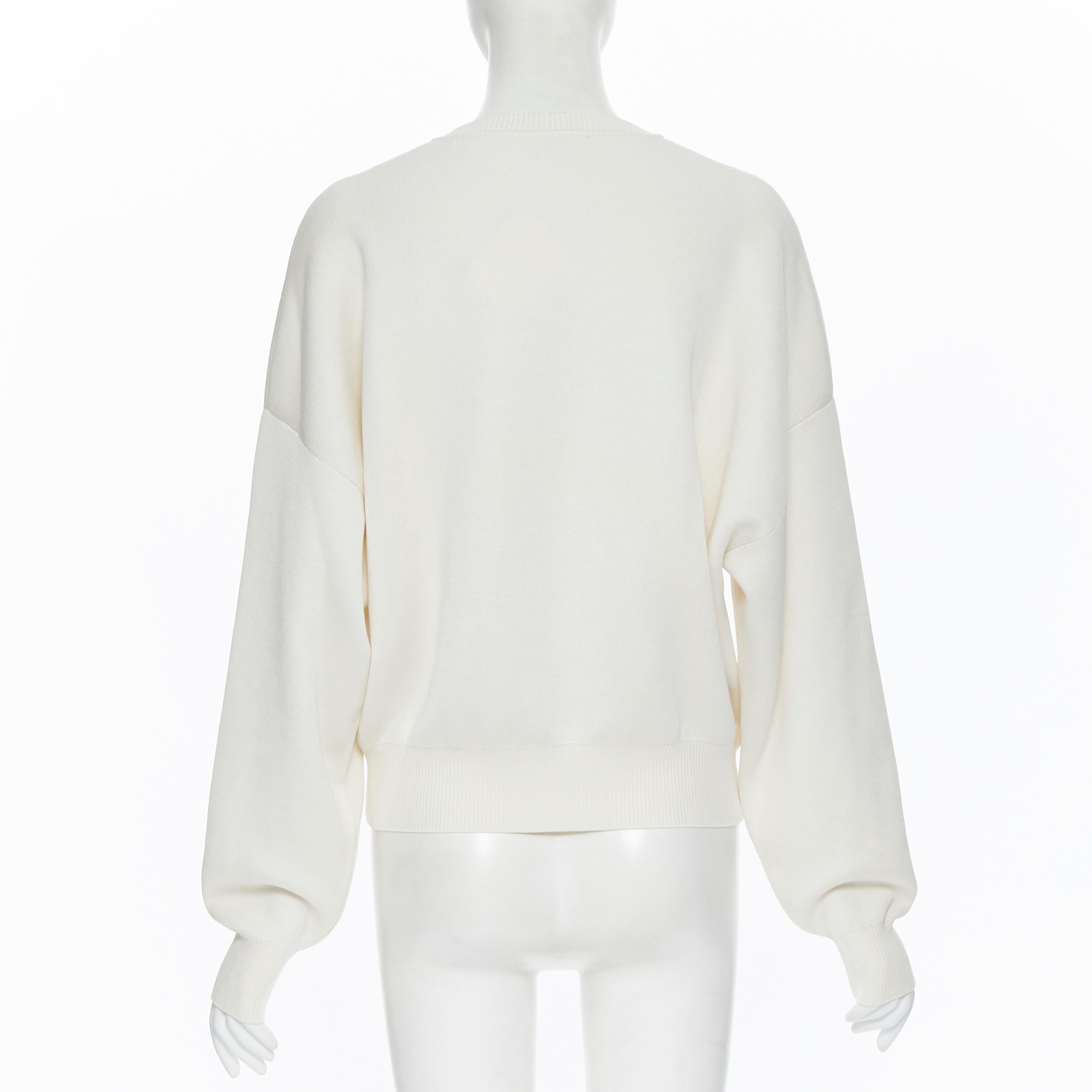 Women's new HERMES ivory cream cashmere silk blend logo intarsia short sweater FR44 XL For Sale