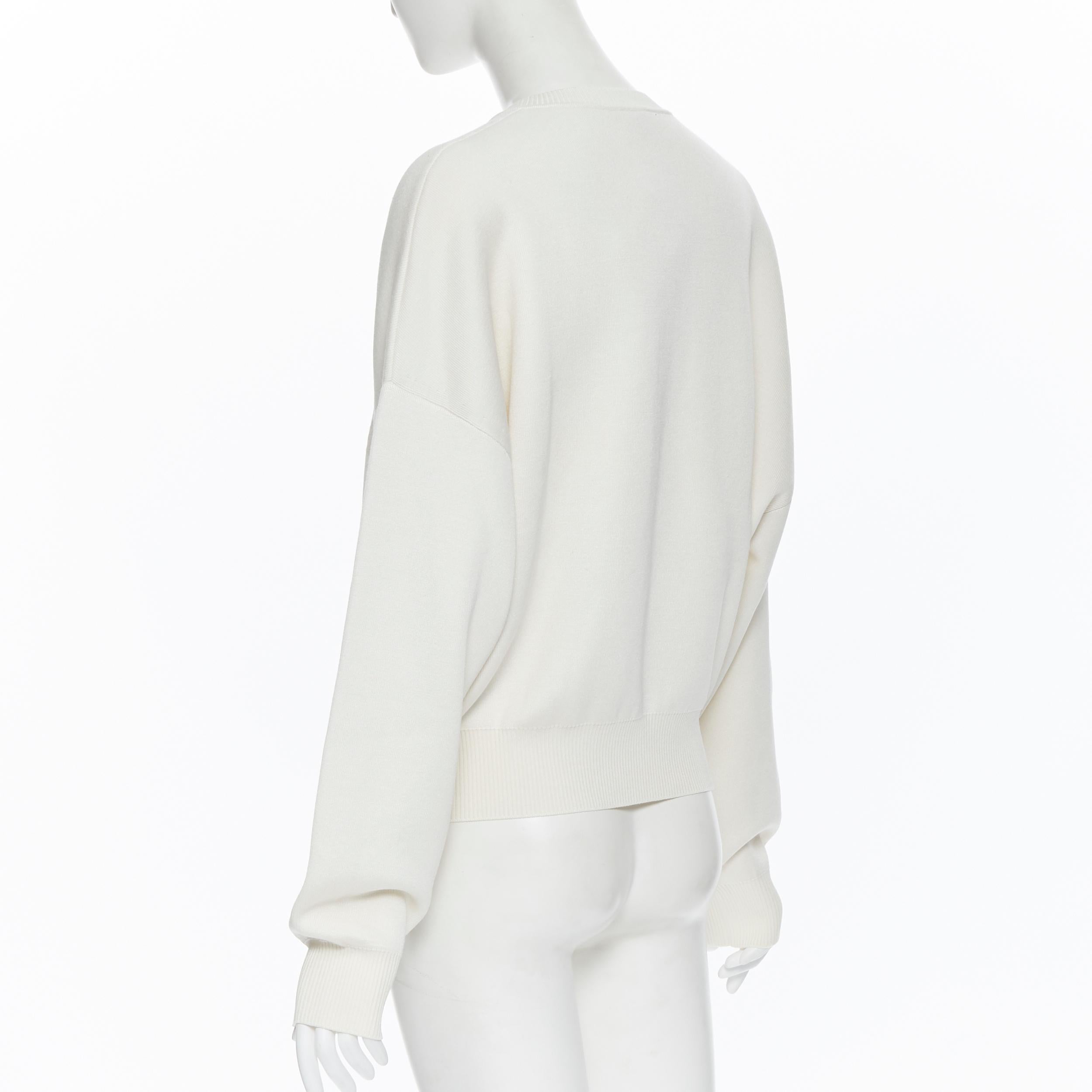 new HERMES ivory cream cashmere silk blend logo intarsia short sweater FR44 XL For Sale 1