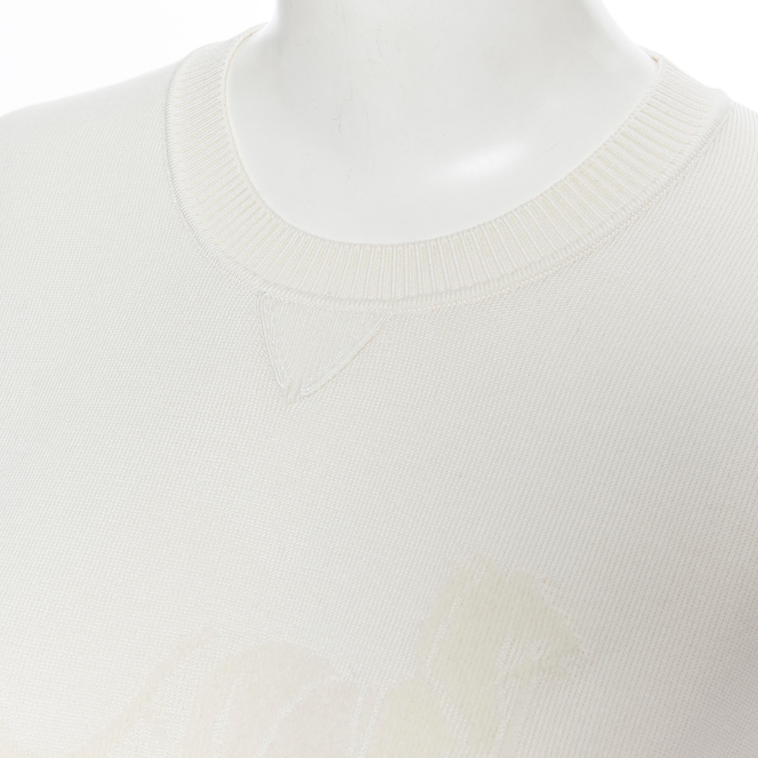 new HERMES ivory cream cashmere silk blend logo intarsia short sweater FR44 XL For Sale 2