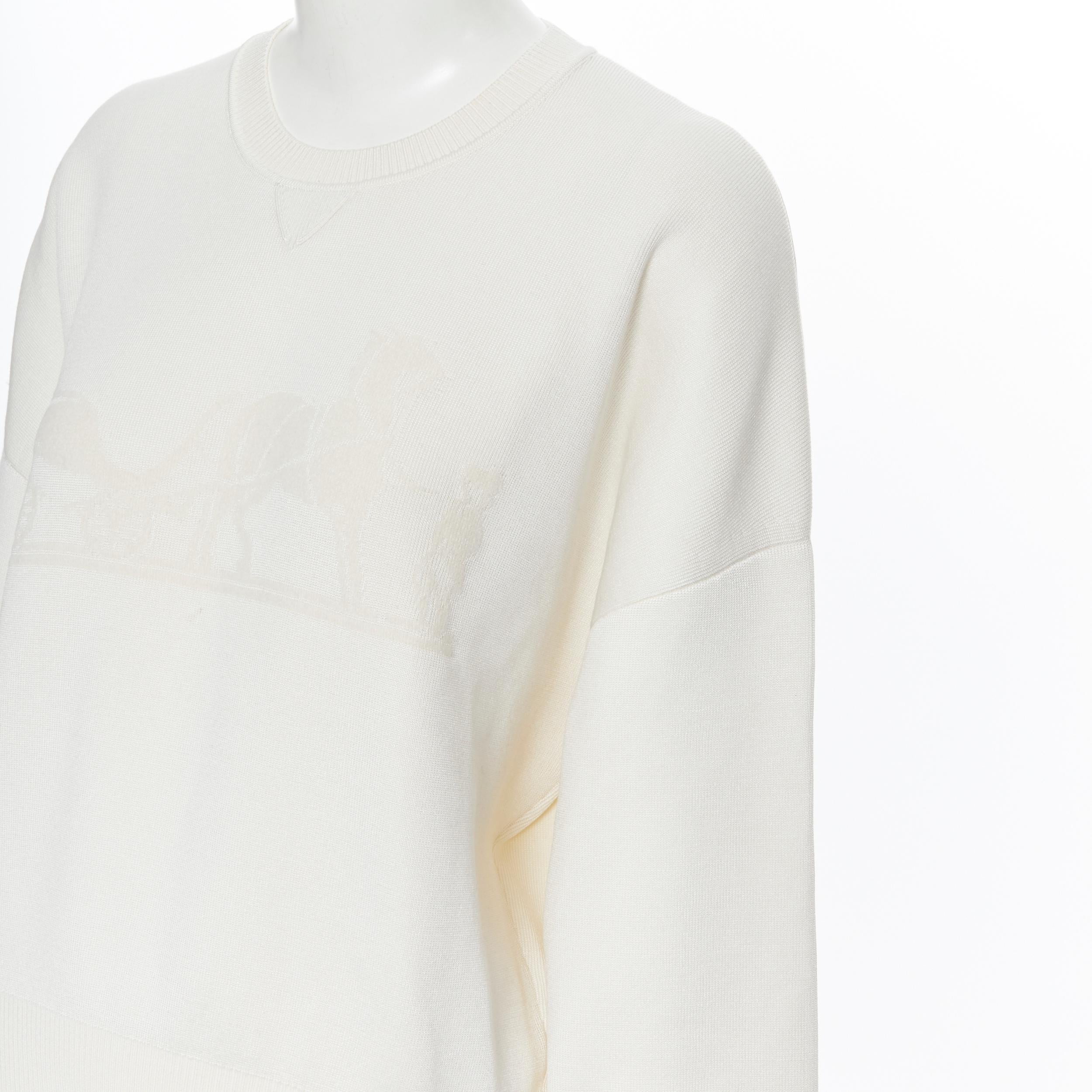 new HERMES ivory cream cashmere silk blend logo intarsia short sweater FR44 XL For Sale 3