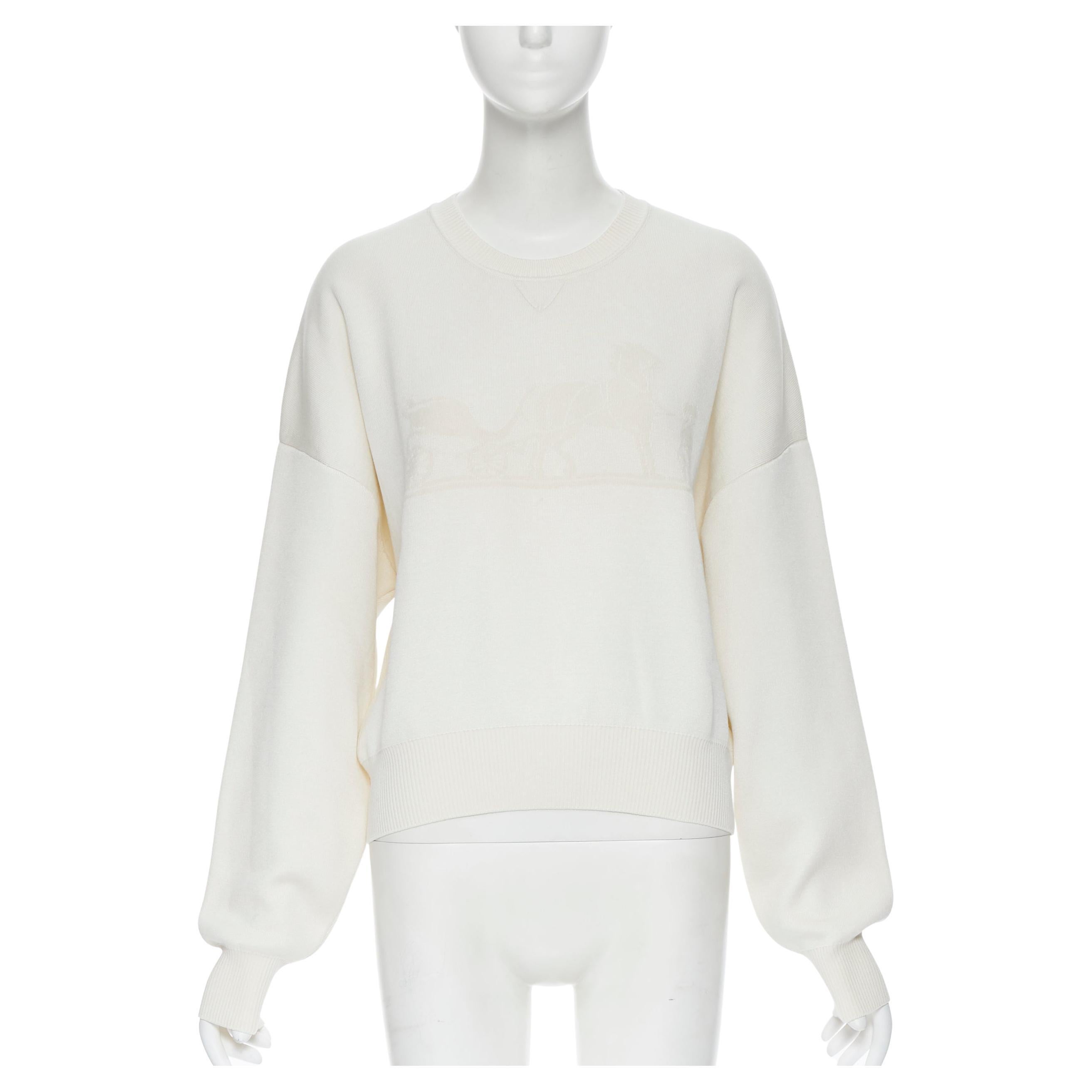 new HERMES ivory cream cashmere silk blend logo intarsia short sweater FR44 XL For Sale