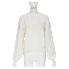 new HERMES ivory cream cashmere silk blend logo intarsia short sweater FR44 XL