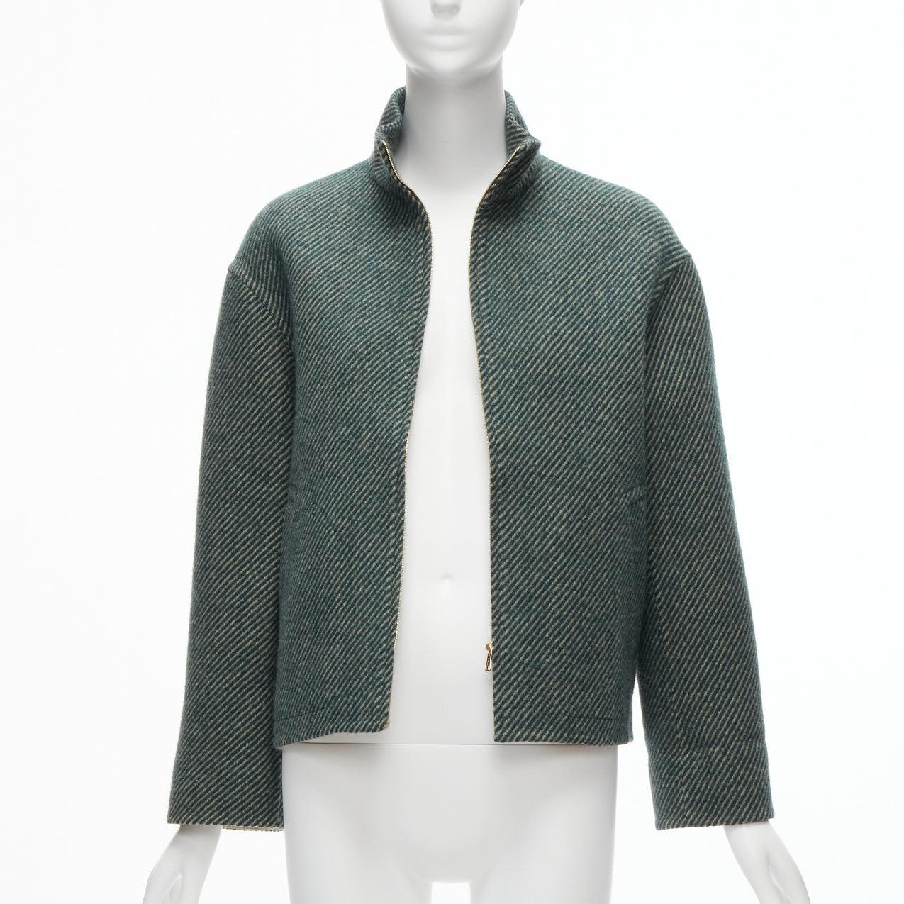 new HERMES Jean Paul Gaultier Vintage green double faced wool boxy jacket FR36 S In New Condition In Hong Kong, NT