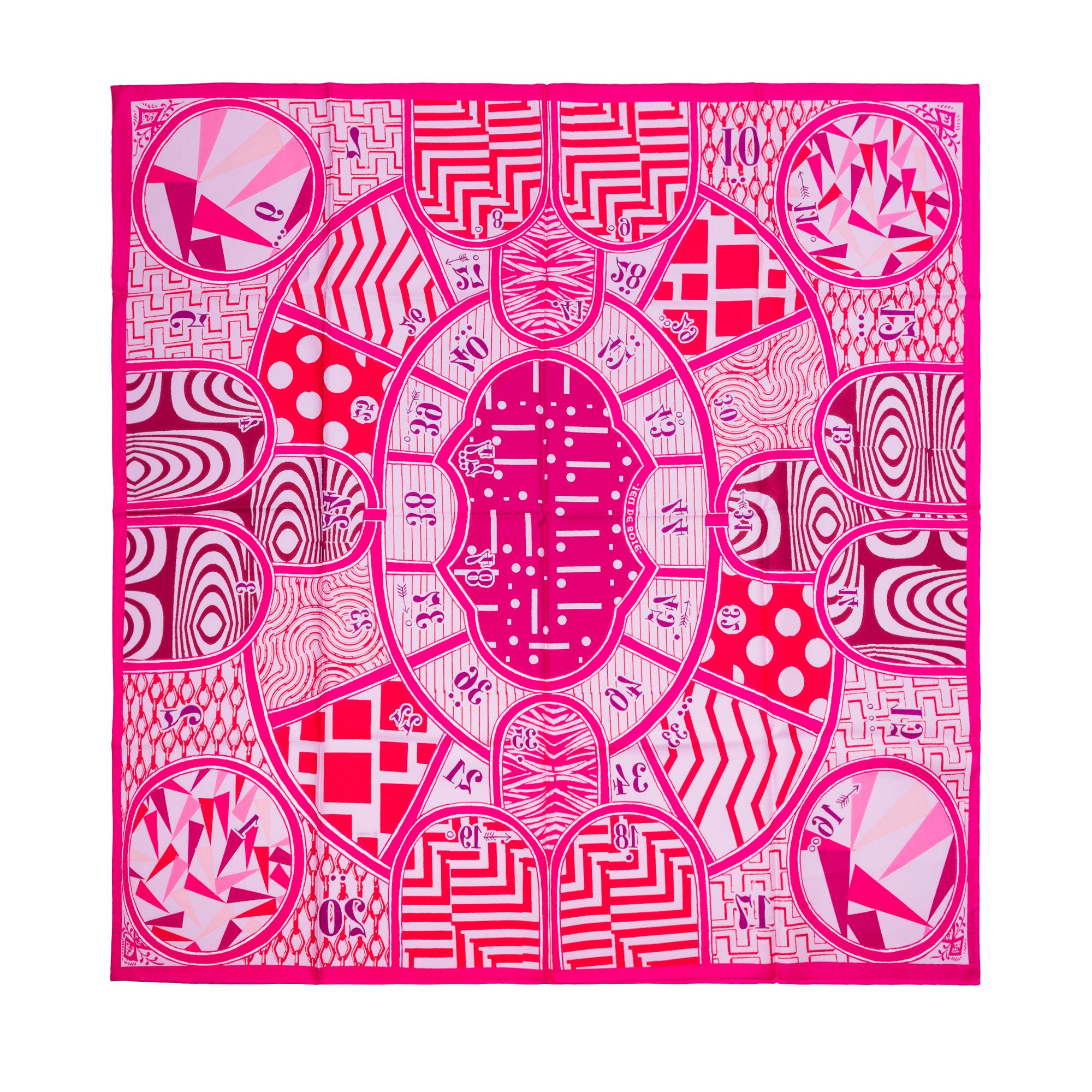 Hermes​ ​“Jeu​ ​de​ ​Soie”​ ​Pink​ ​Twill​ ​90​ ​cm​ ​Scarf​ ​in​ ​Pink silk​ ​
Model:​ ​Jeu​ ​de​ ​Soie
The​ ​Hermès​ ​“Jeu de soie”​ ​scarf,​ ​designed​ ​by​ ​Gianpaolo​ ​Pagni,​ ​pays​ ​homage​ ​to...Paris,​ ​Made​ ​in​ ​France”
Dimensions​ ​:​