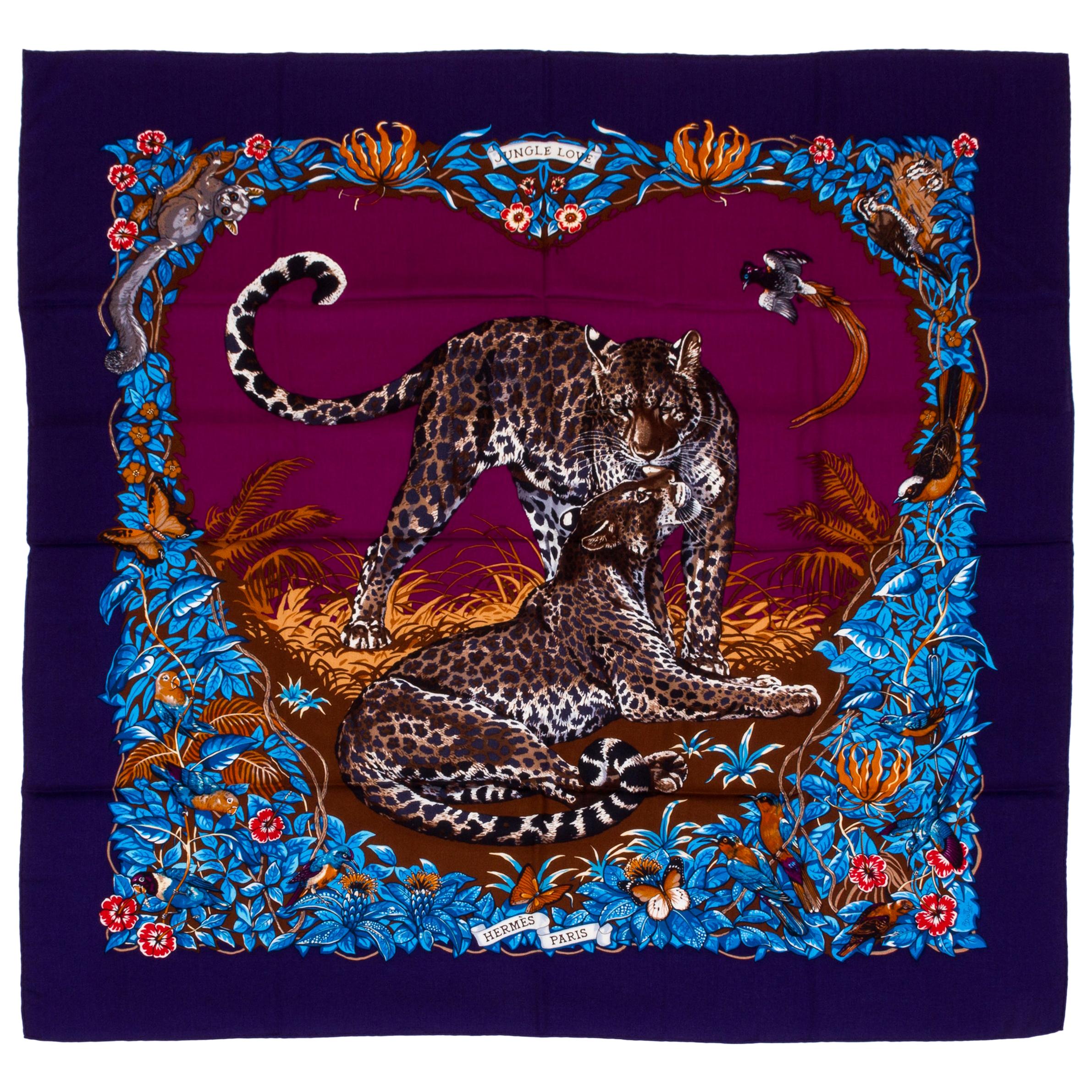 New Hermes Jungle Love 55" Cashmere Shawl by Dallet, Box For Sale