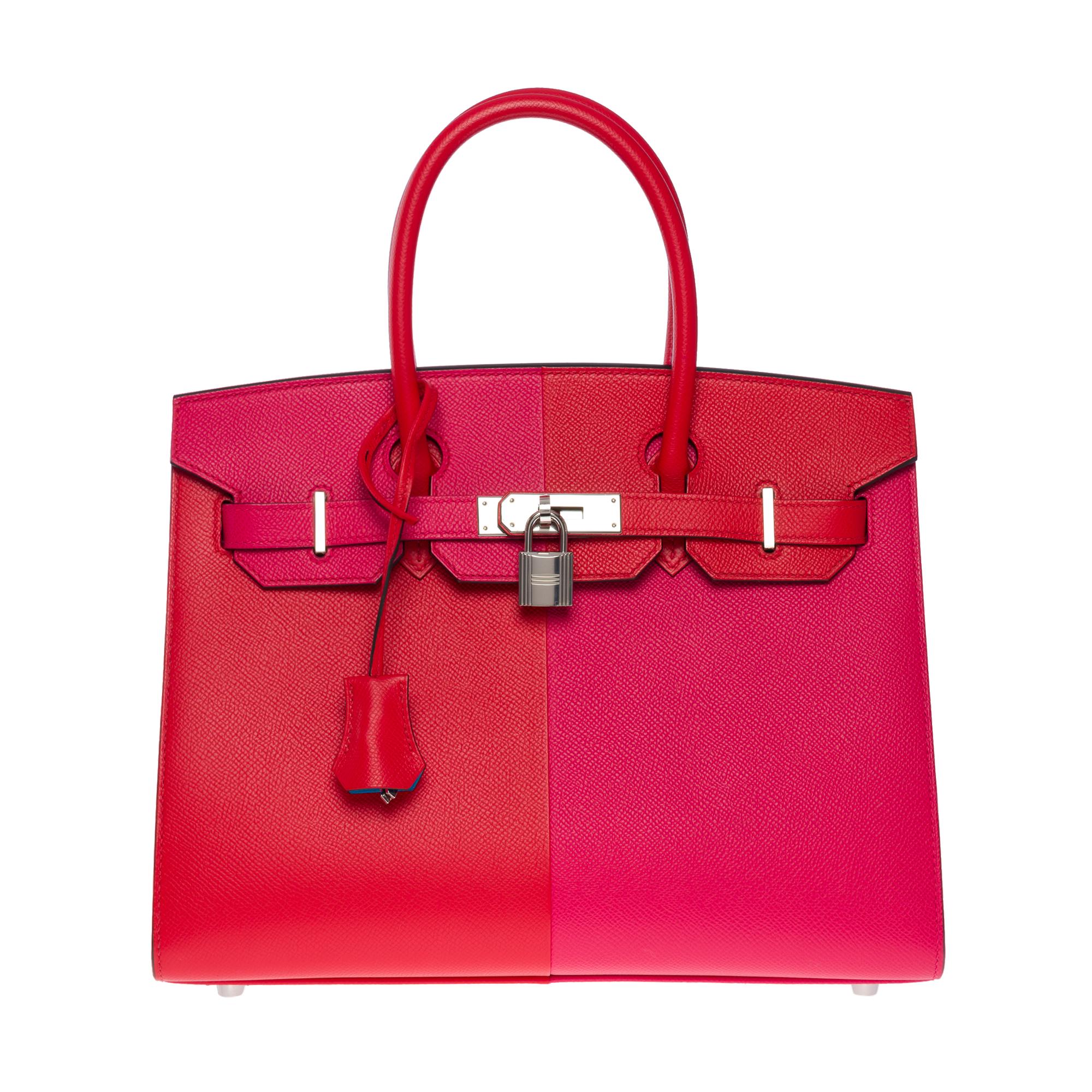 Spectacular Hermes Kazak limited edition Birkin 30 handbag in Epsom Rouge de Coeur and Rose Extreme leather, palladium silver metal hardware, double red leather handle for a hand carry

Flap closure
Zanzibar blue leather lining, one zippered pocket,