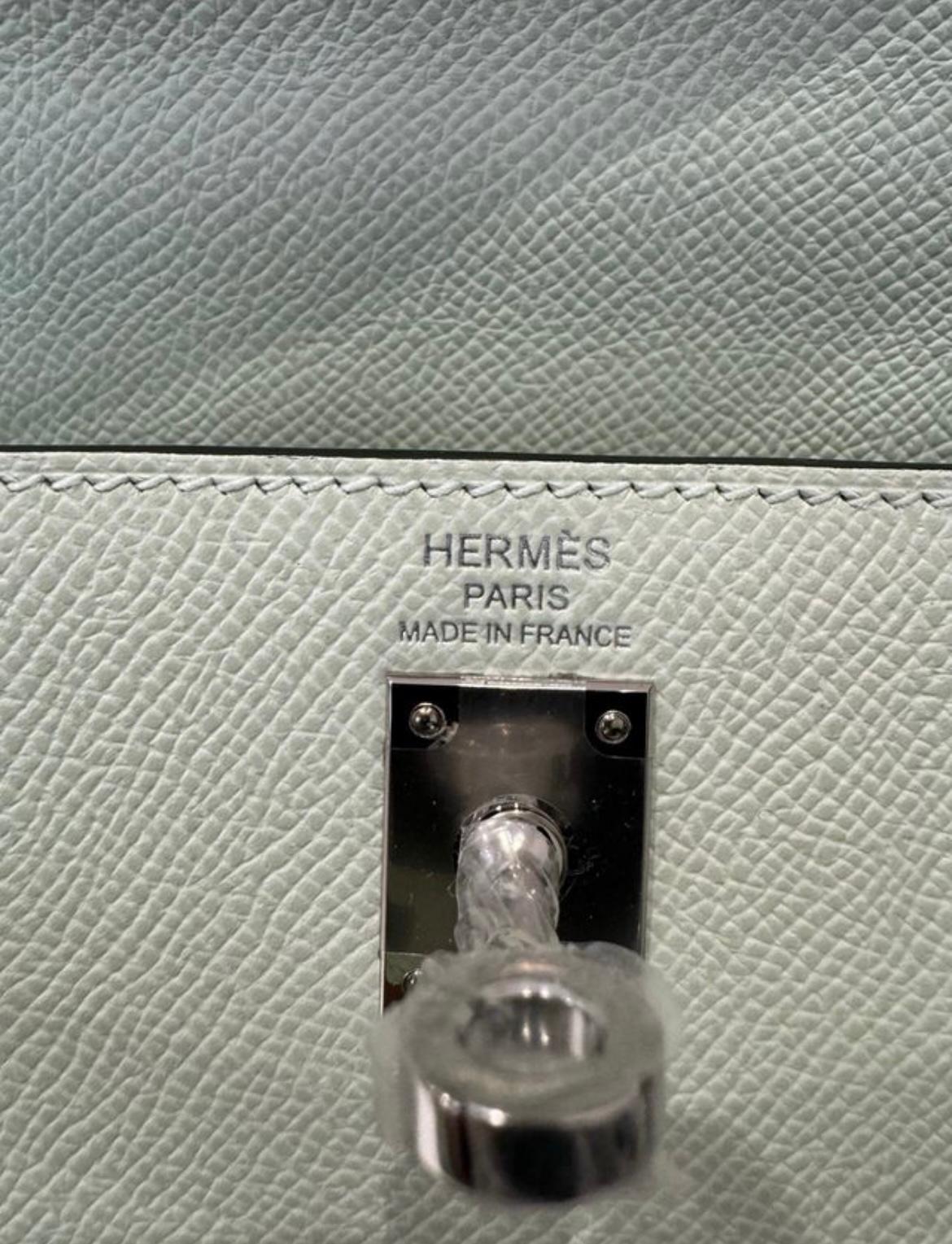 New Hermes Kelly 25 Epson Vert Frizz  Epsom Palladium Hardware  For Sale 5