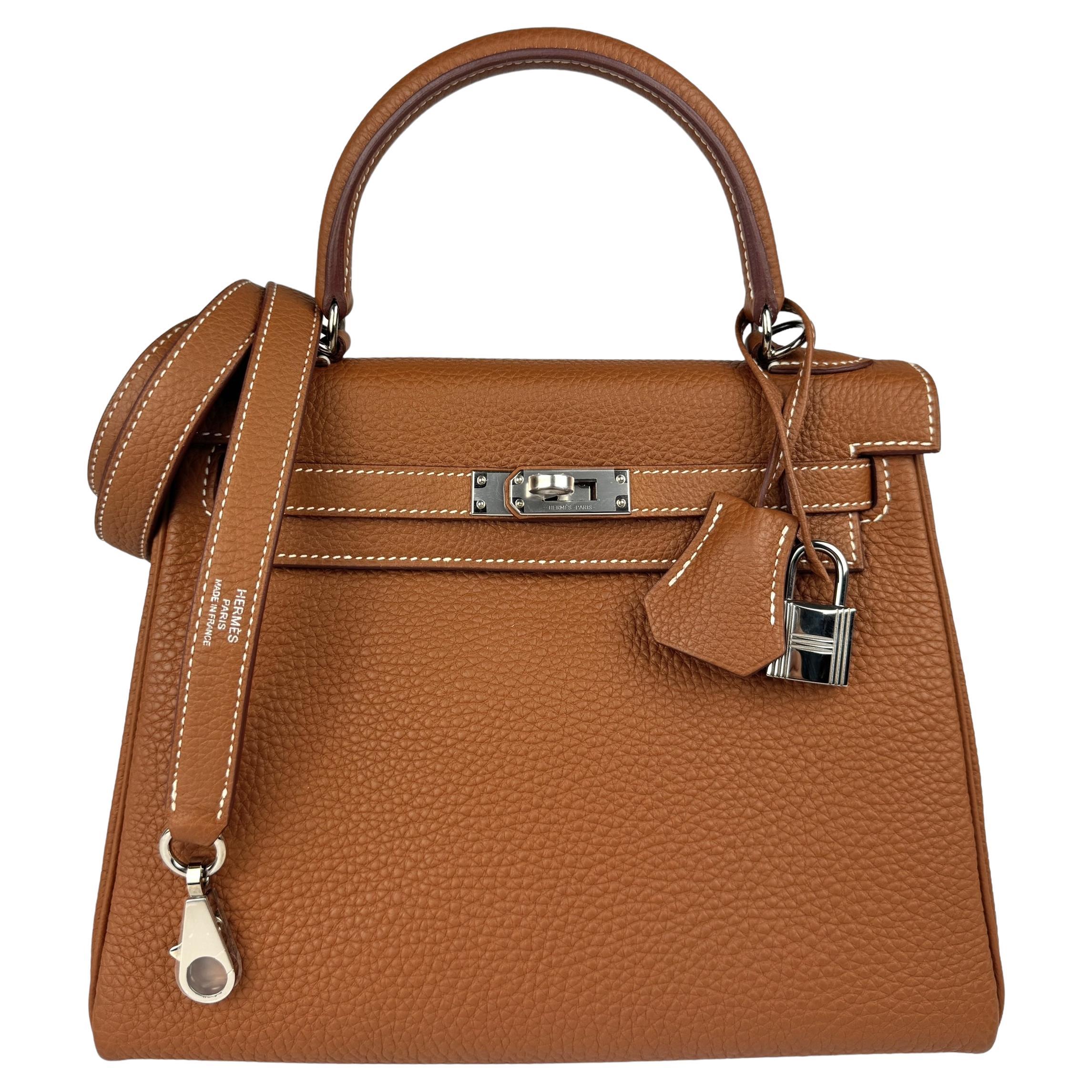 nuevo Hermes Kelly 25 Oro Tan Togo Cuero Palladium Hardware en venta
