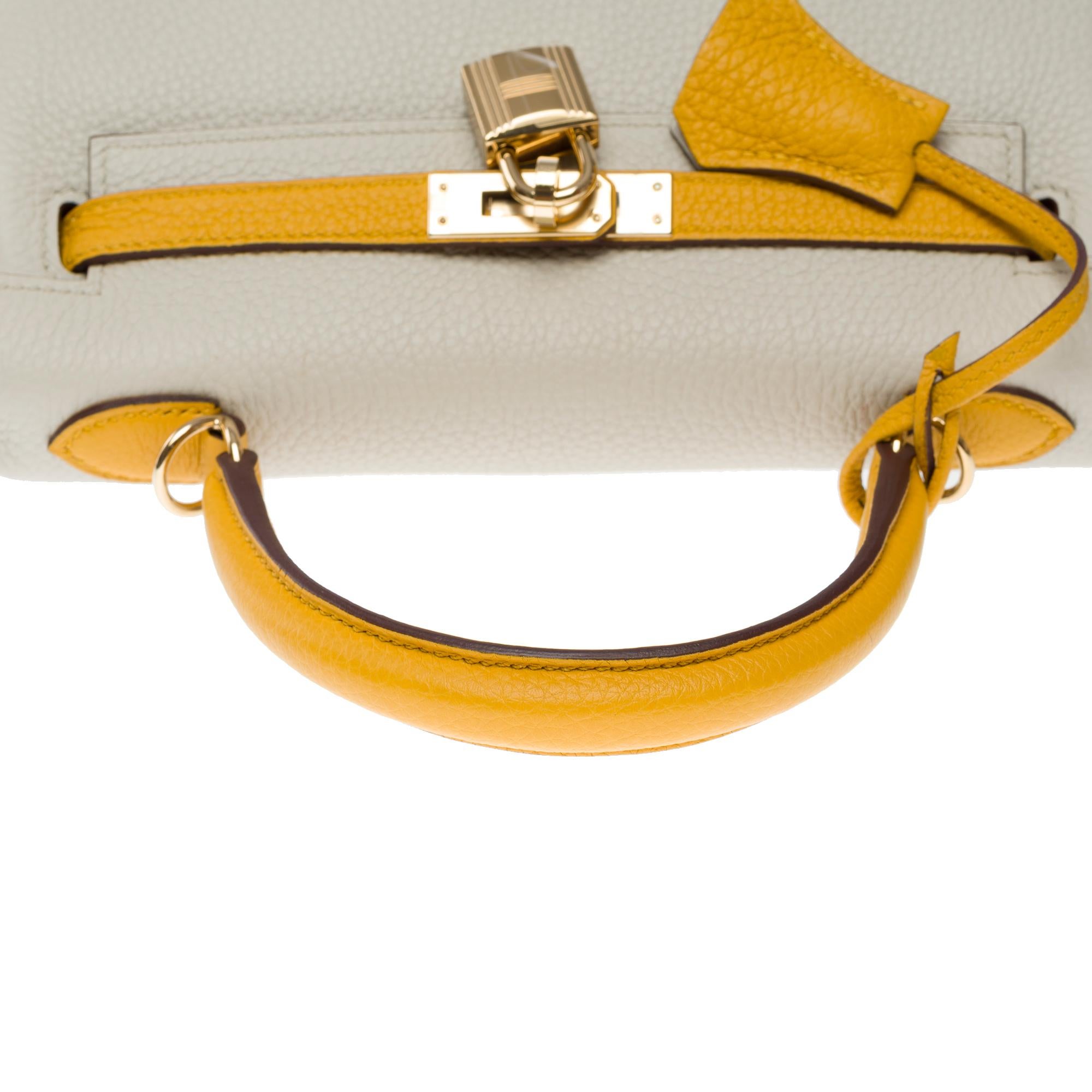 New Hermès Kelly 25 HSS handbag strap in Craie/Jaune Soufre Togo leather , GHW 6