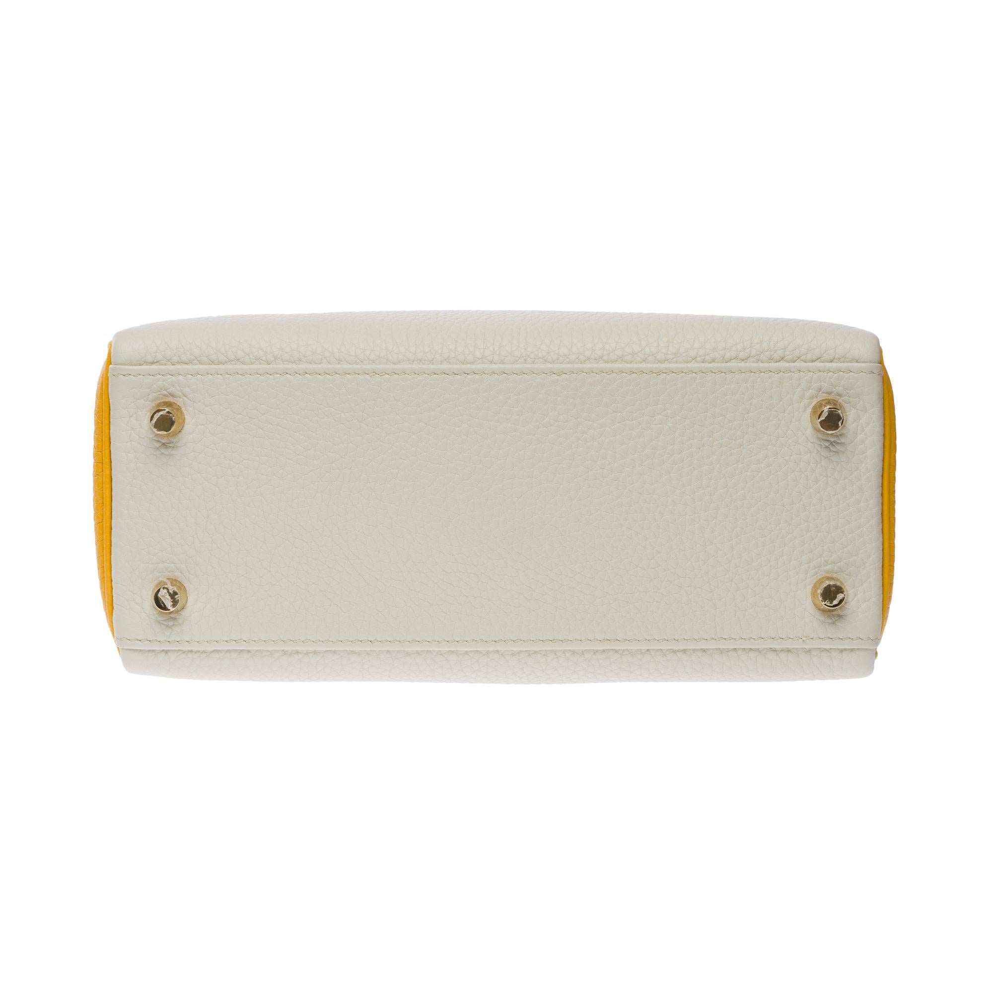 New Hermès Kelly 25 HSS handbag strap in Craie/Jaune Soufre Togo leather , GHW 7