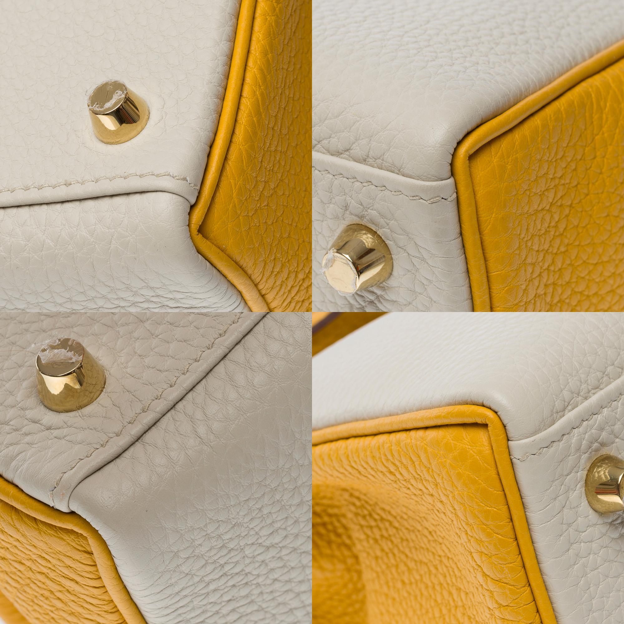 New Hermès Kelly 25 HSS handbag strap in Craie/Jaune Soufre Togo leather , GHW 8