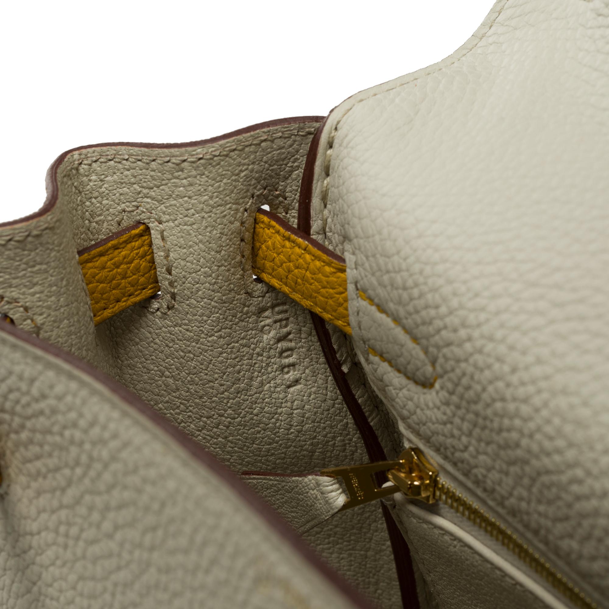 New Hermès Kelly 25 HSS handbag strap in Craie/Jaune Soufre Togo leather , GHW 3