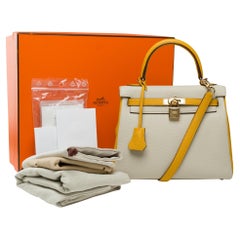 New Hermès Kelly 25 HSS handbag strap in Craie/Jaune Soufre Togo leather , GHW