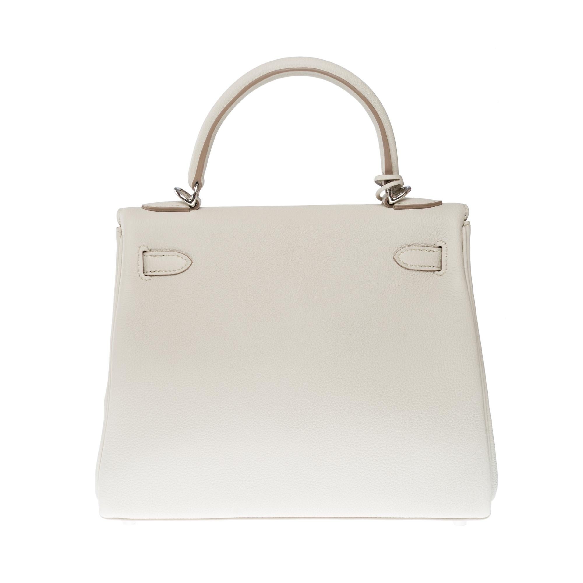 New Hermès Kelly 25 retourne handbag double straps in Beton Togo leather, PHW In New Condition In Paris, IDF
