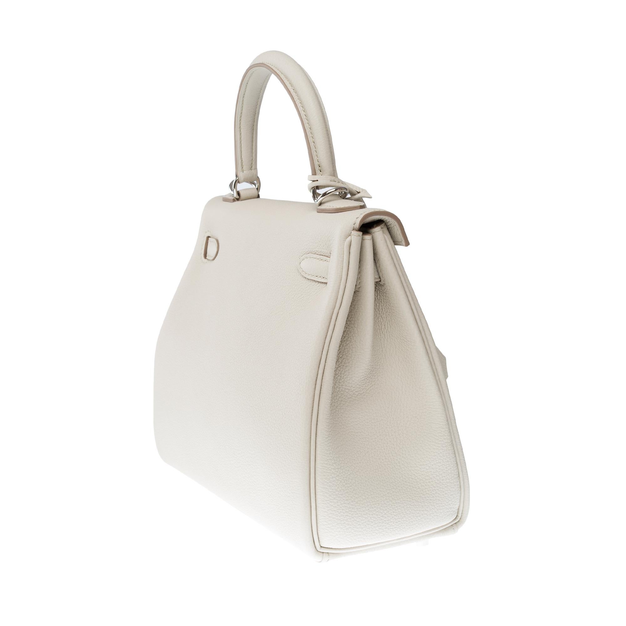 New Hermès Kelly 25 retourne handbag double straps in Beton Togo leather, PHW 1