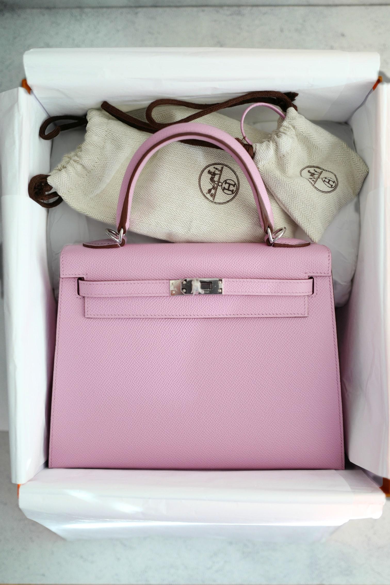 NEW Hermès Kelly 25 Sellier Mauve Sylvestre Epsom Leather PHW Stamp U 2023 in vendita 10