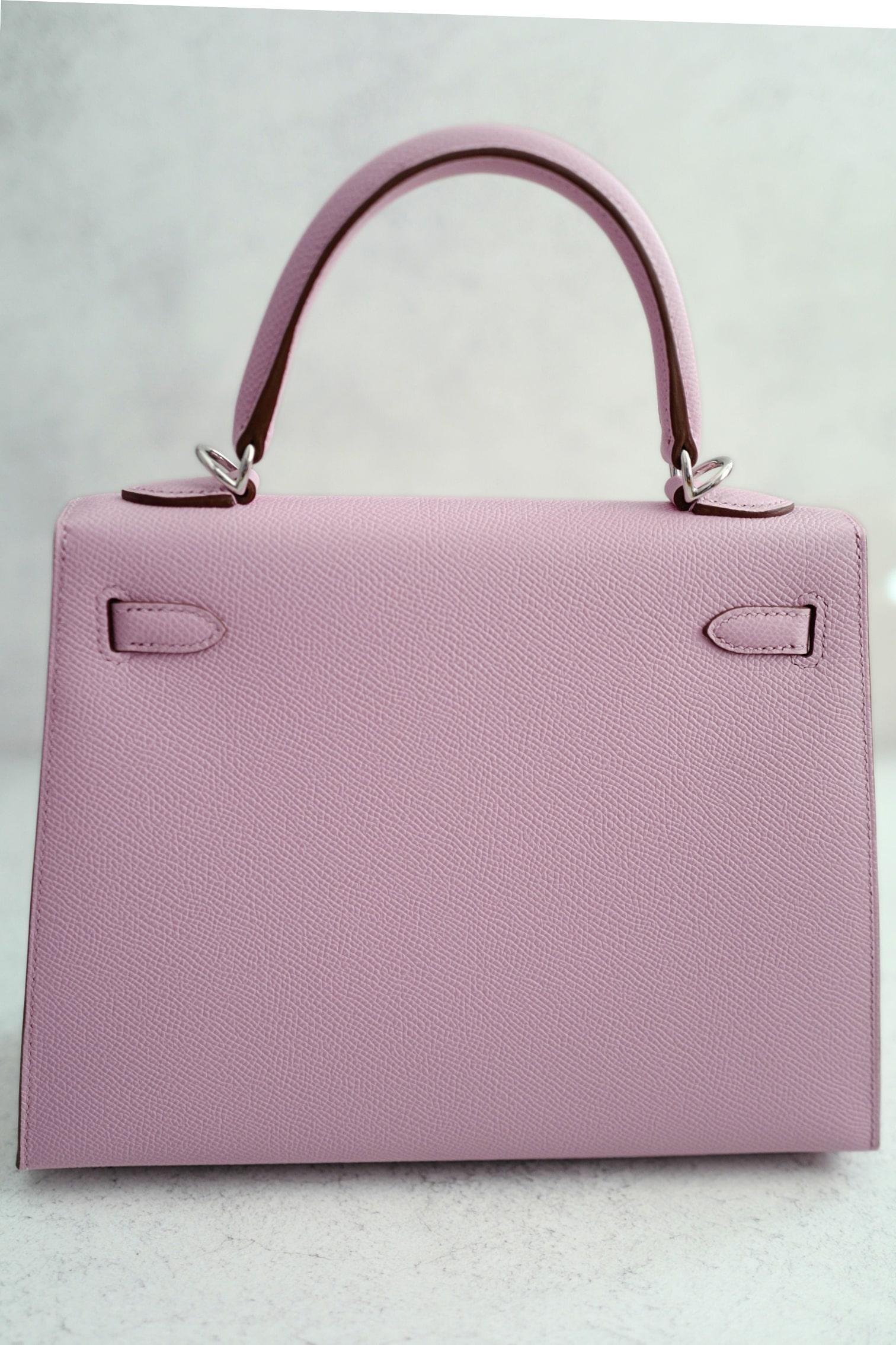 NEW Hermès Kelly 25 Sellier Mauve Sylvestre Epsom Leather PHW Stamp U 2023 in vendita 15