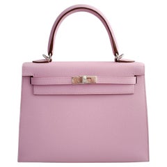 NEW Hermès Kelly 25 Sellier Mauve Sylvestre Epsom Leather PHW Stamp U 2023