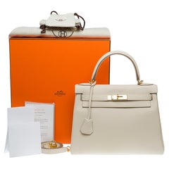 New Hermès Kelly 28 handbag strap in Craie Togo Calf leather, GHW
