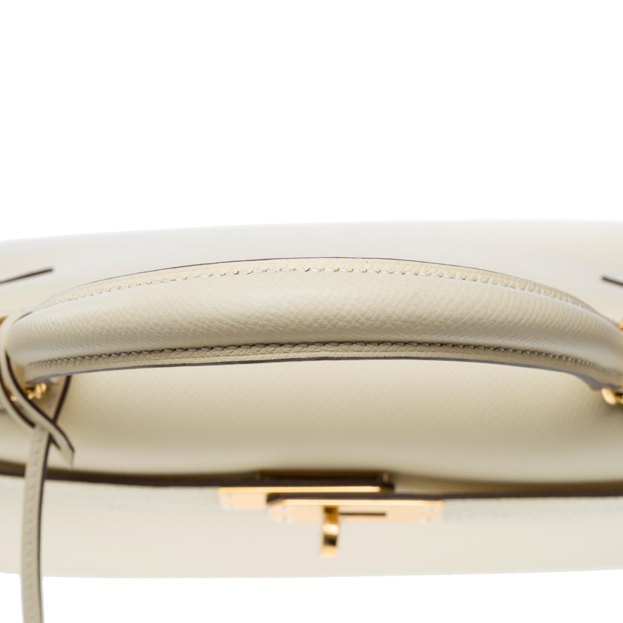 New Hermès Kelly 28 handbag strap in Nata Epsom Calf leather, GHW For Sale 6