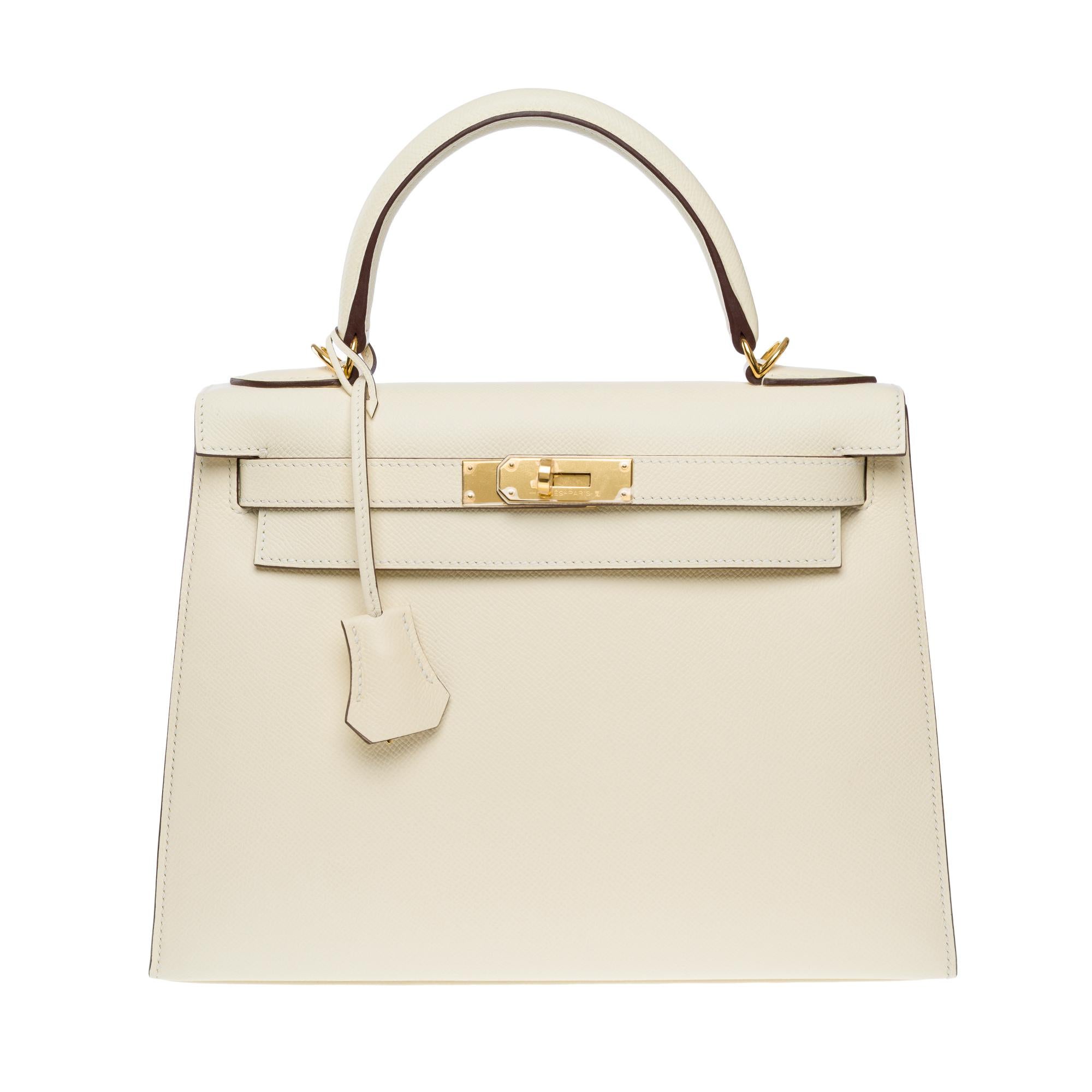 New Hermès Kelly 28 handbag strap in Nata Epsom Calf leather, GHW In New Condition For Sale In Paris, IDF