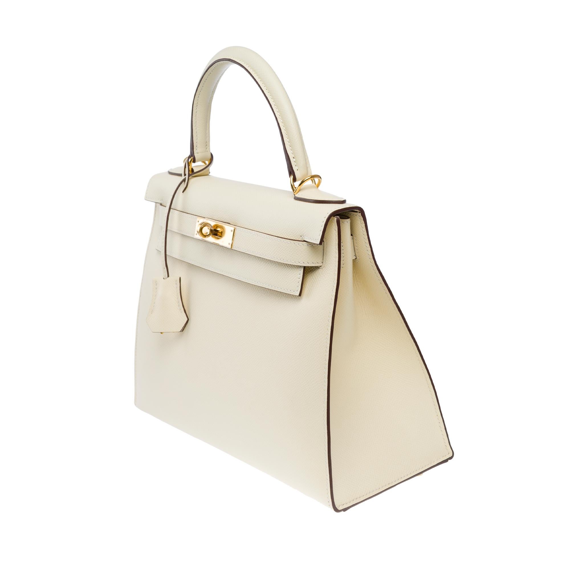 New Hermès Kelly 28 handbag strap in Nata Epsom Calf leather, GHW For Sale 1