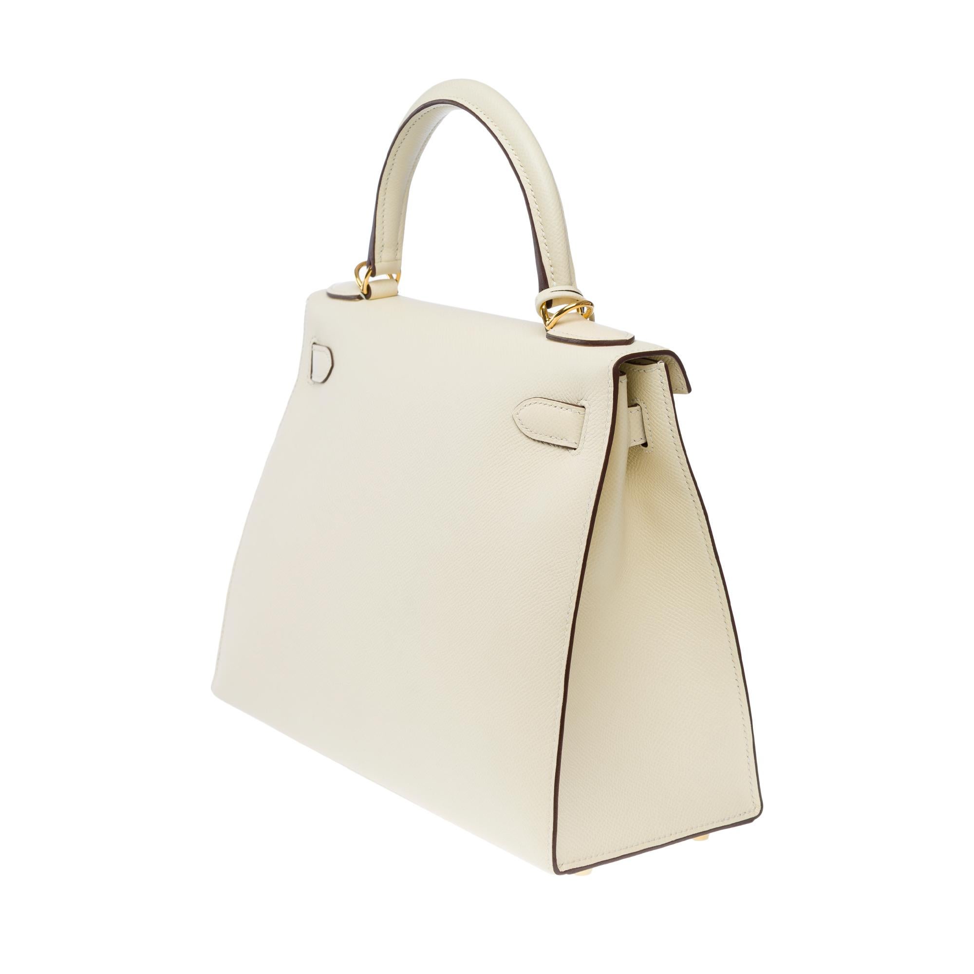 New Hermès Kelly 28 handbag strap in Nata Epsom Calf leather, GHW For Sale 2