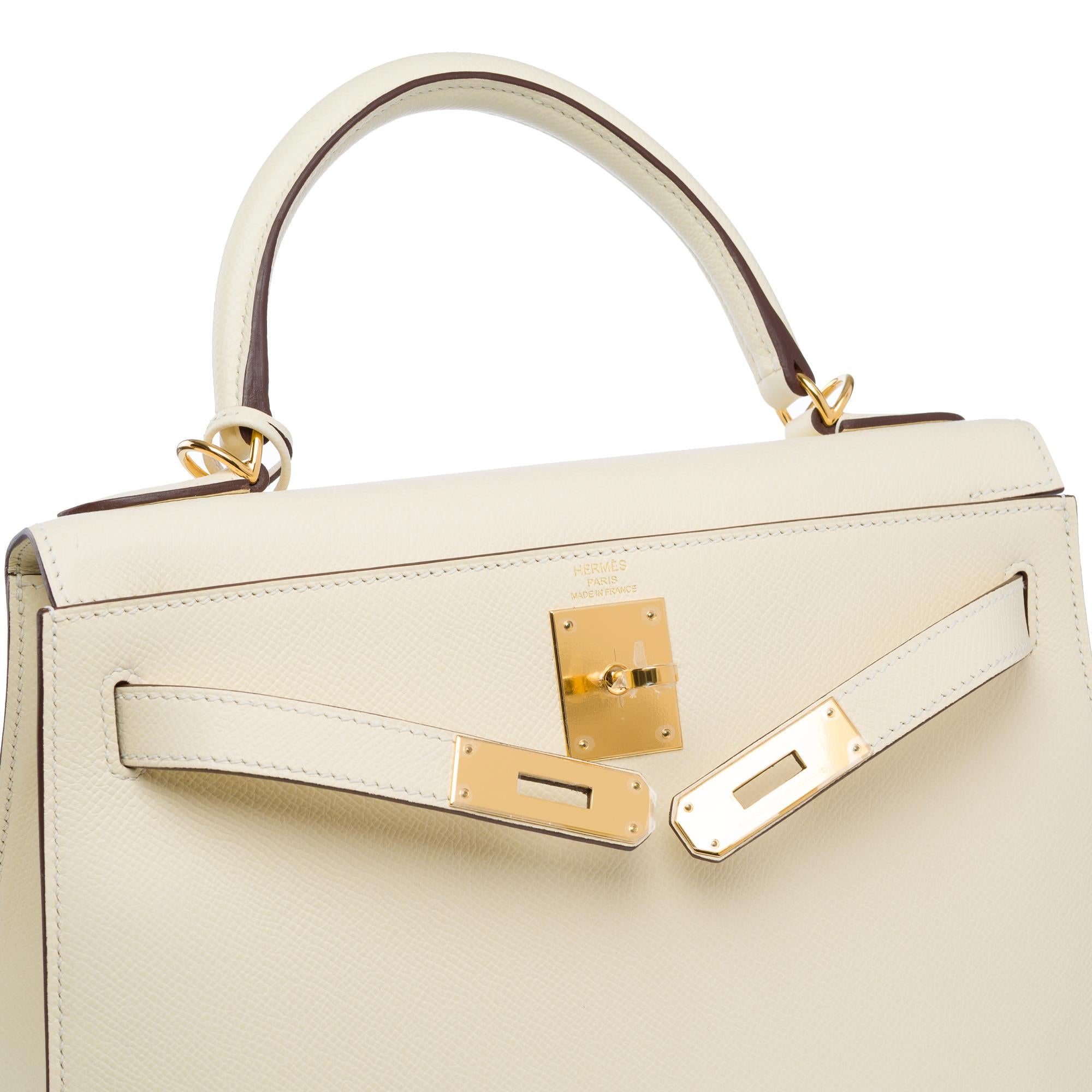 New Hermès Kelly 28 handbag strap in Nata Epsom Calf leather, GHW For Sale 3