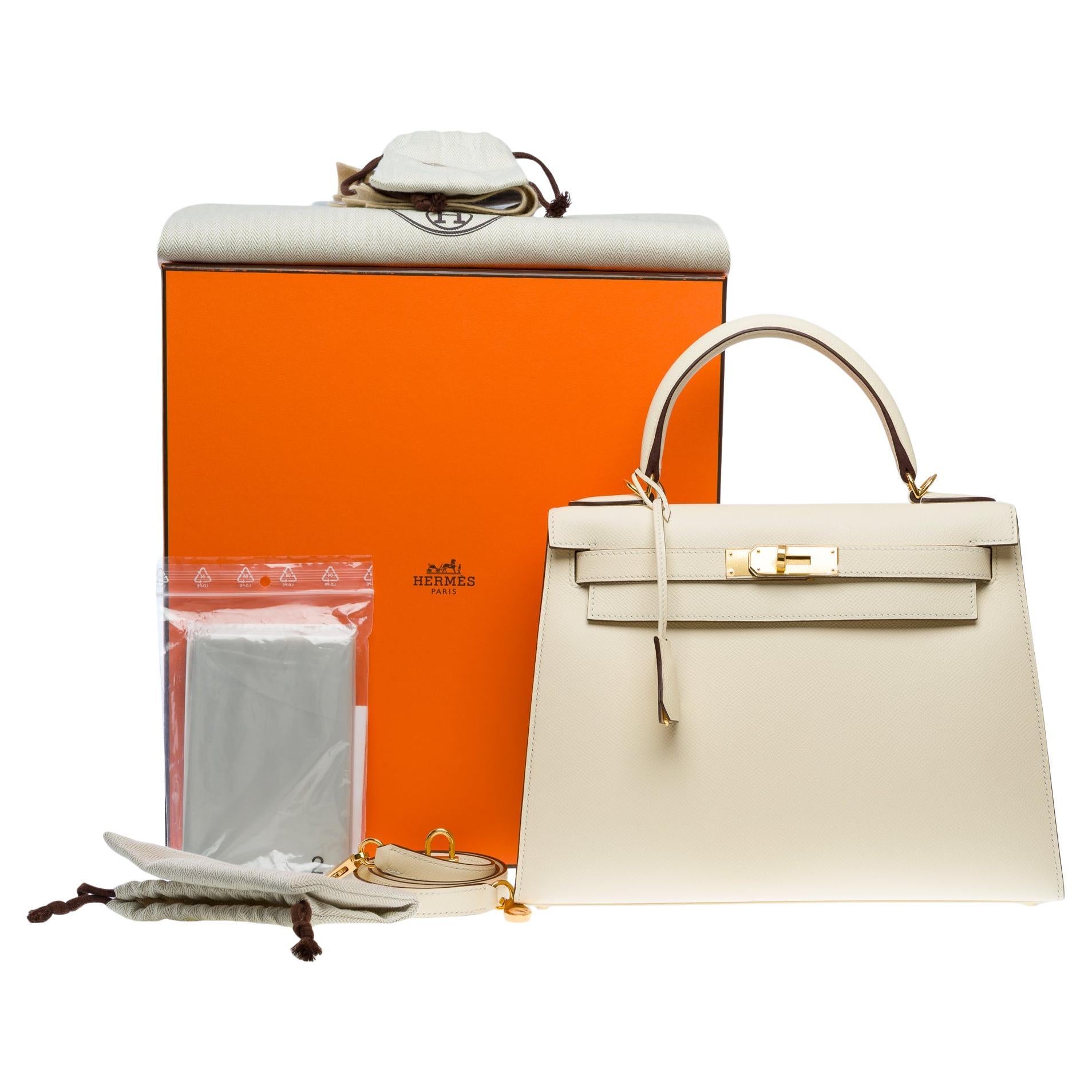 New Hermès Kelly 28 handbag strap in Nata Epsom Calf leather, GHW For Sale