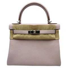 New Hermes Kelly 28 Mauve Pale Clemence Epsom Gold Hardware