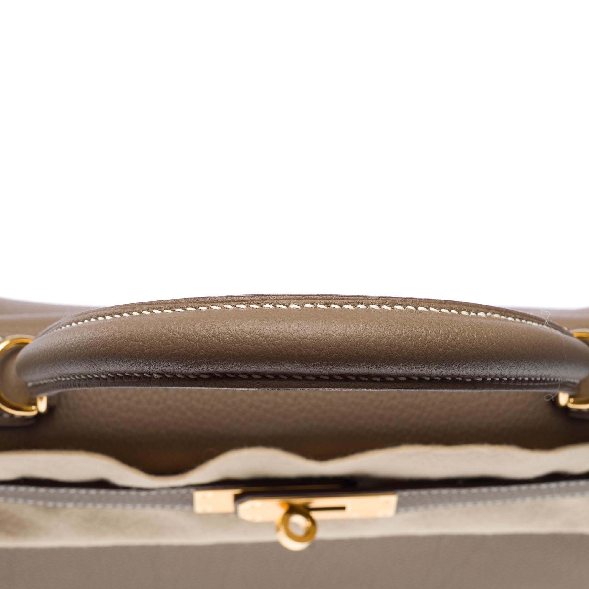 New Hermès Kelly 28 retourne handbag strap in Etoupe Togo Calf leather, GHW For Sale 4