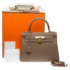 New Hermès Kelly 28 retourne handbag strap in Etoupe Togo Calf leather, GHW