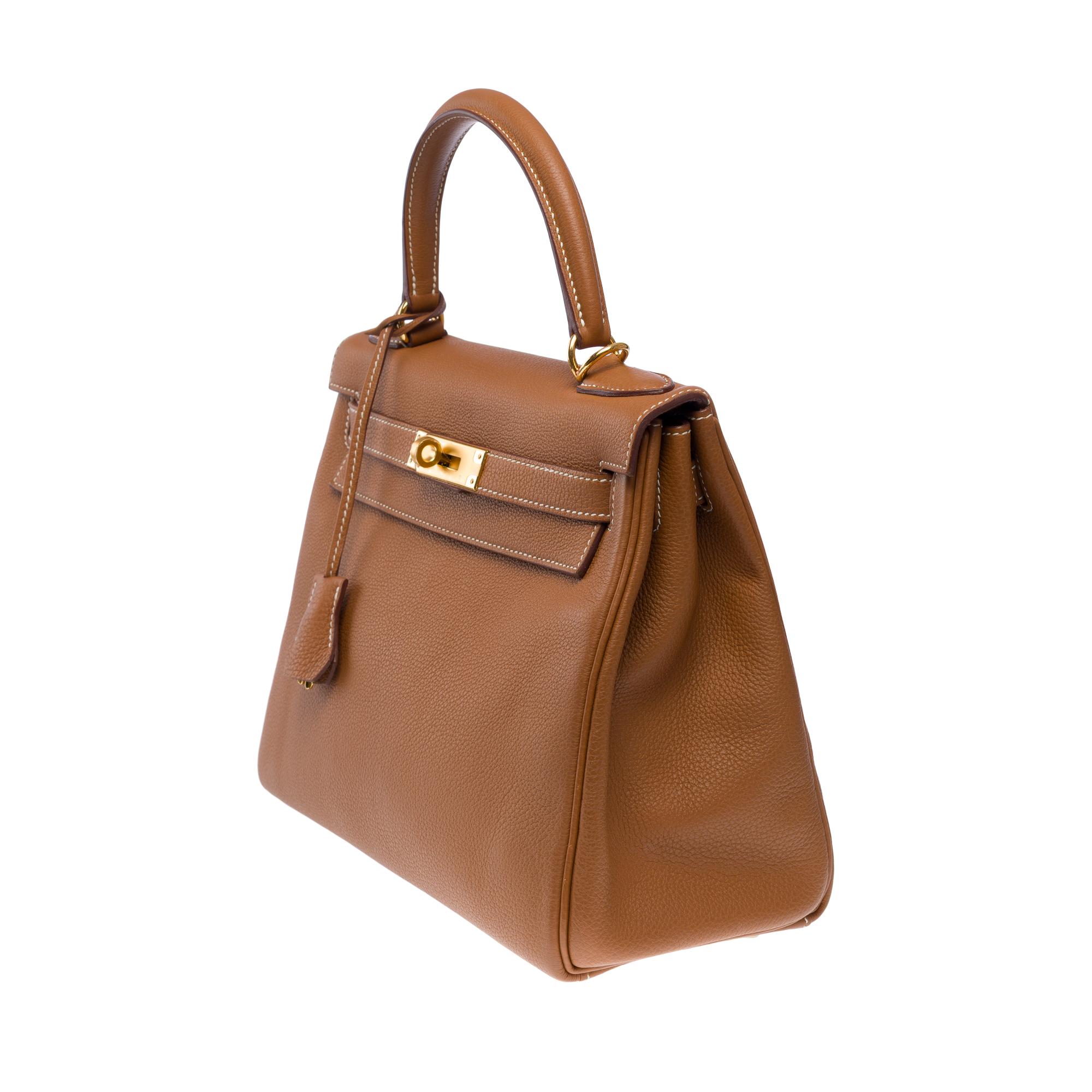 Women's New Hermès Kelly 28 retourne handbag strap in Gold Togo Calf leather, GHW