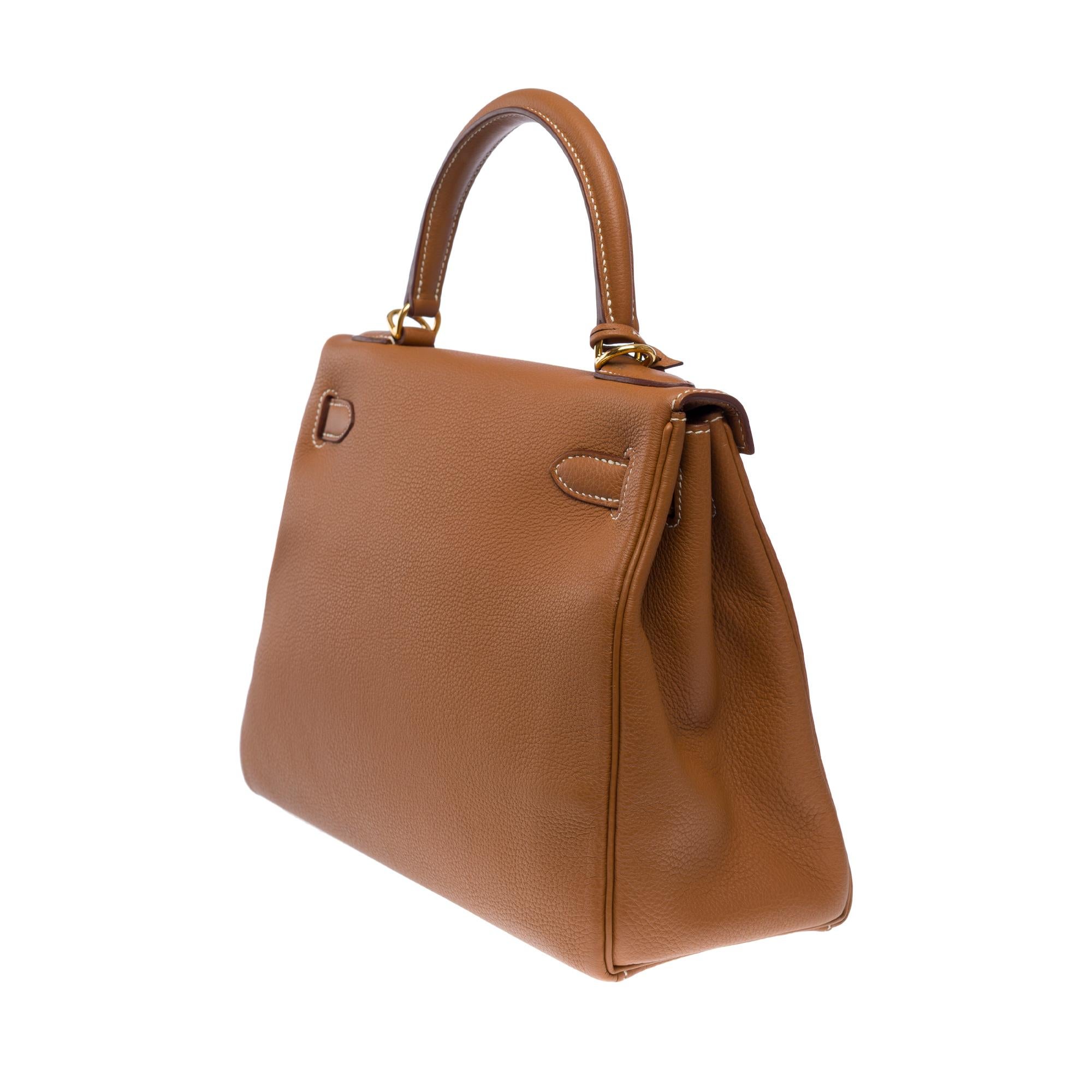 New Hermès Kelly 28 retourne handbag strap in Gold Togo Calf leather, GHW 1